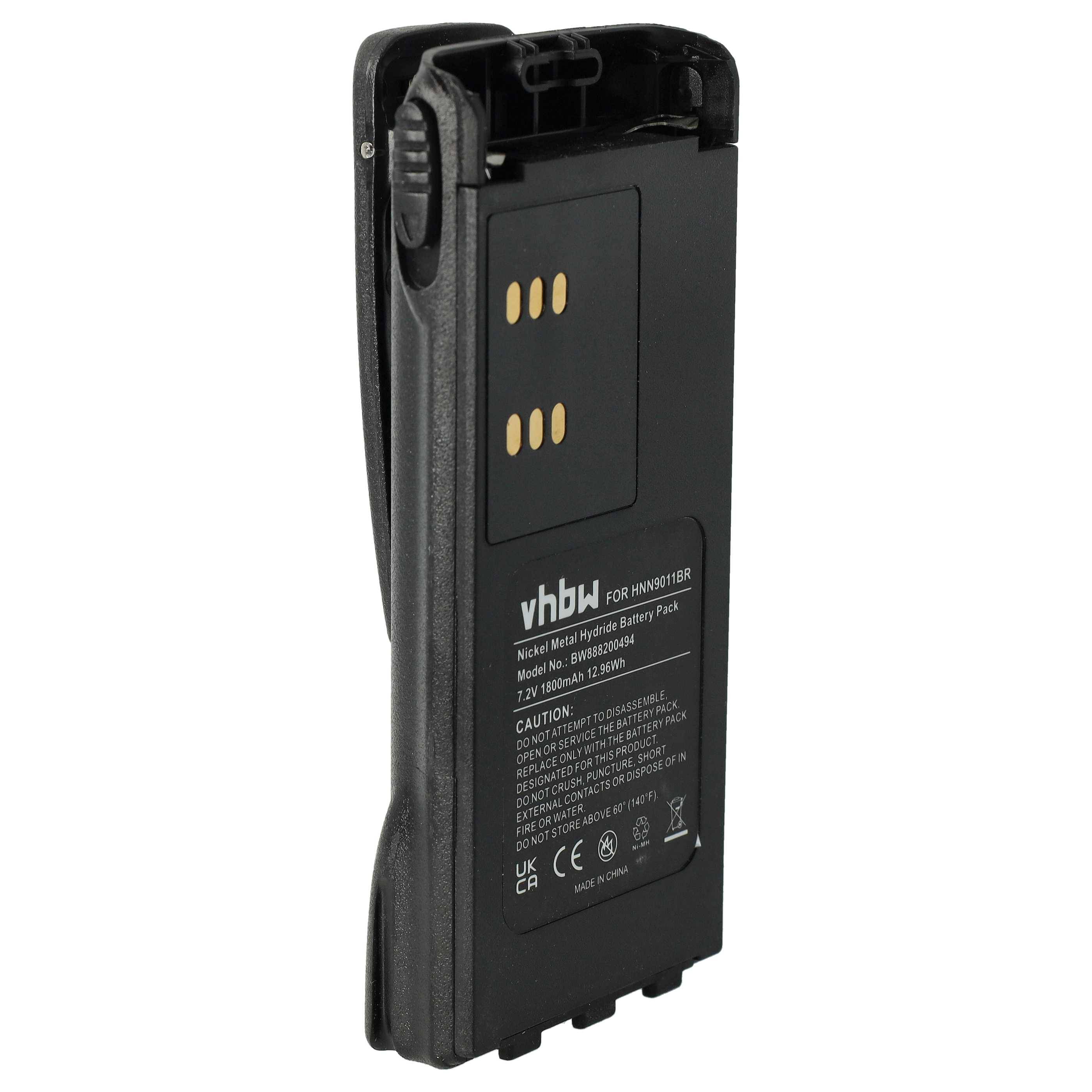 vhbw Akku Ersatz für Motorola HNN9010AR, HNN9011BR, HNN9011R für Funkgerät, Walkie Talkie (1800mAh, 7,2V, NiMH) + Gürtelclip