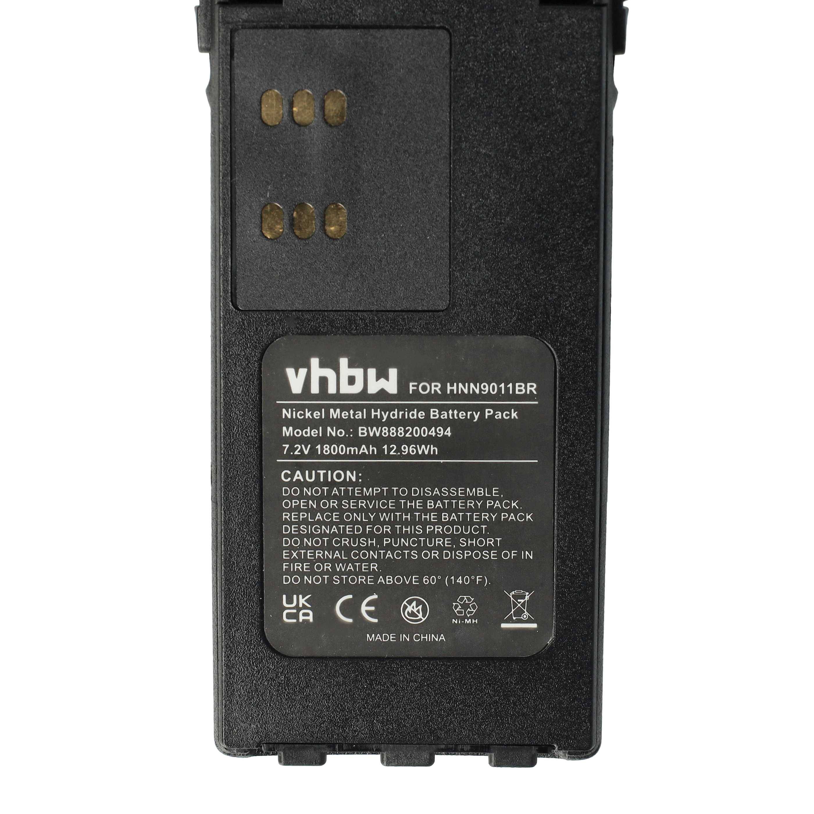 vhbw Akku Ersatz für Motorola HNN9010AR, HNN9011BR, HNN9011R für Funkgerät, Walkie Talkie (1800mAh, 7,2V, NiMH) + Gürtelclip