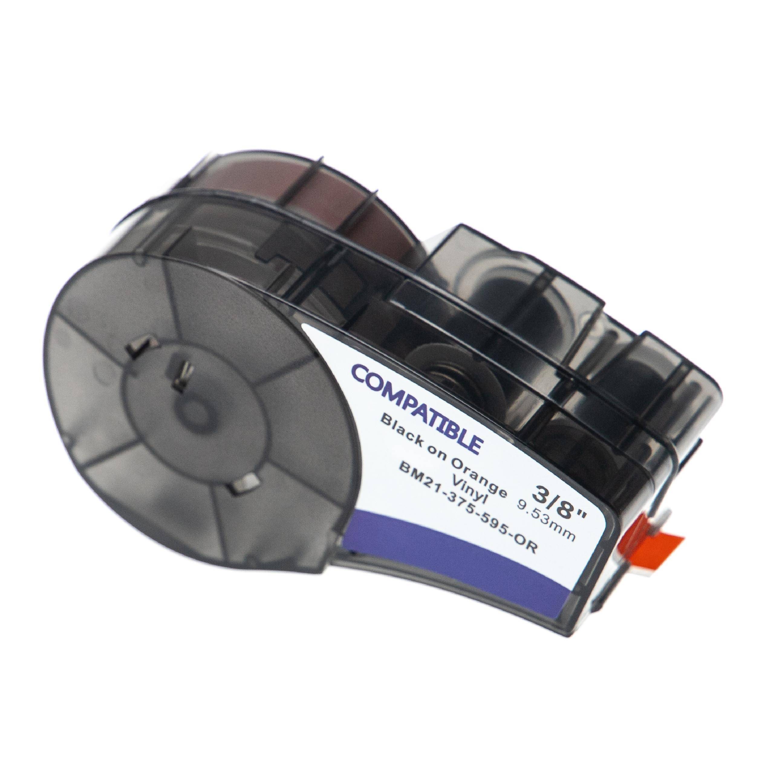 vhbw Schriftband-Kassette Ersatz für Brady M21-375-595-OR für Etiketten-Drucker 9,35mm Schwarz auf Orange, Vinyl