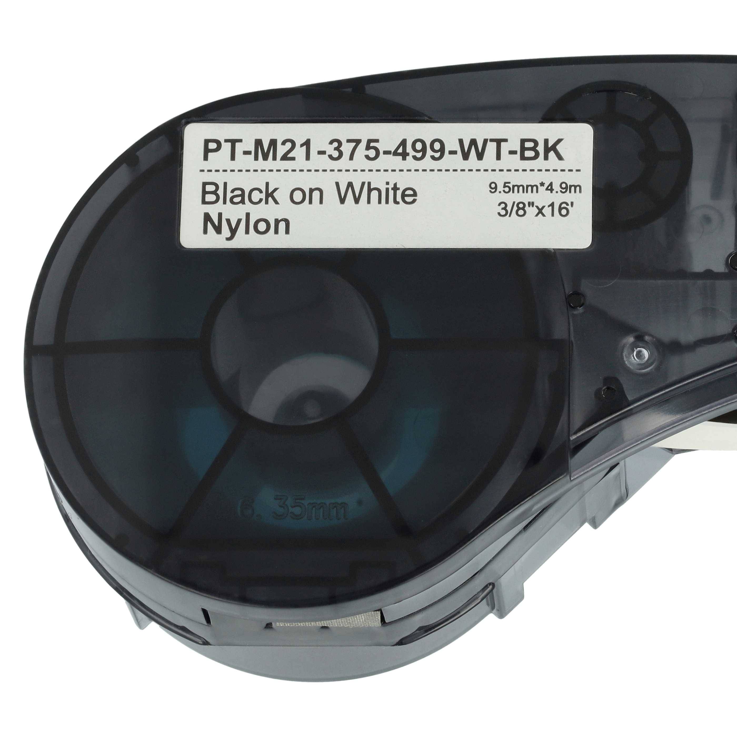 vhbw 5x Schriftband-Kassette Ersatz für Brady M21-375-499 für Etiketten-Drucker 9,53mm Schwarz auf Weiß, Nylon Cloth Polyamid