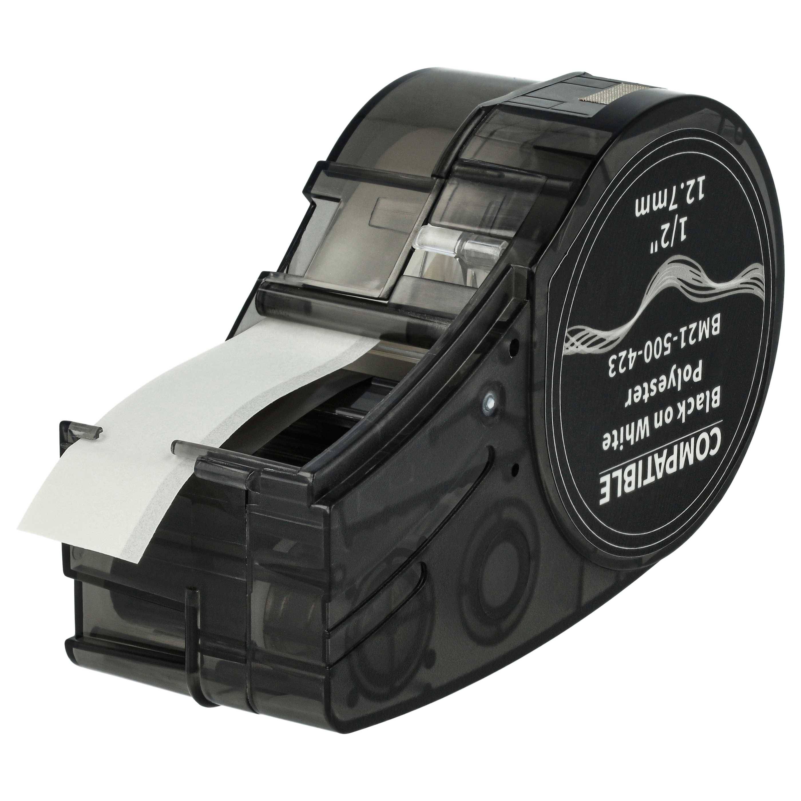vhbw Schriftband-Kassette Ersatz für Brady M21-500-423 für Etiketten-Drucker 6,4m x 12,7mm Schwarz auf Weiß, Polyester