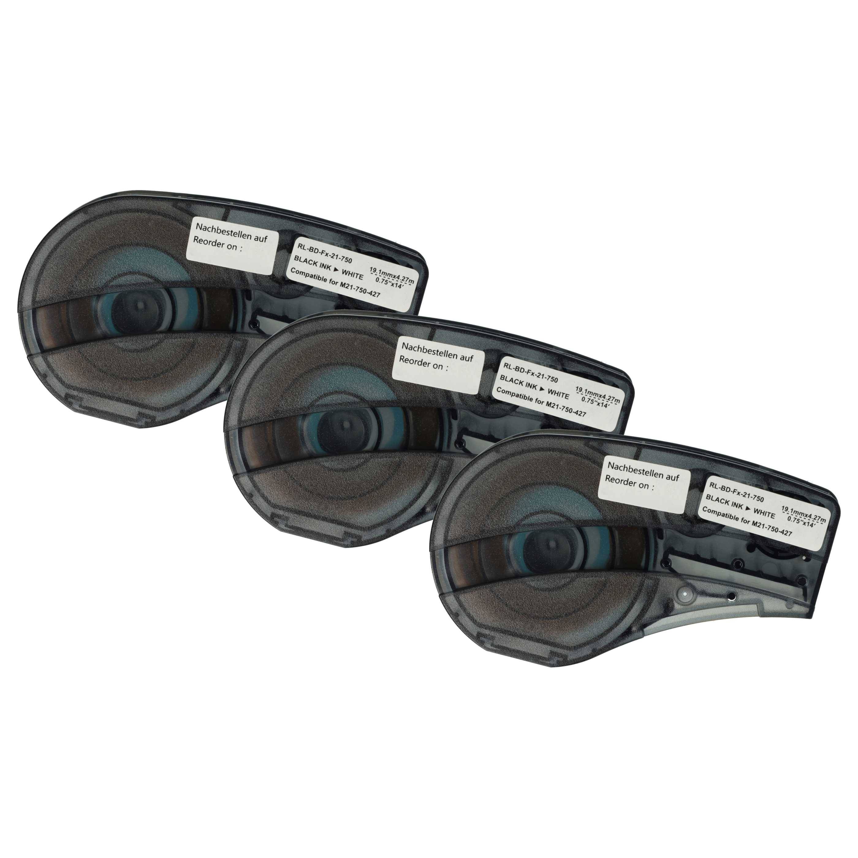 vhbw 3x Schriftband-Kassette kompatibel mit Brady BMP21-LAB, BMP21-PLUS, ID PAL, BMP21 Etiketten-Drucker 4,27m x 19,05mm Schwarz auf Weiß, Vinyl