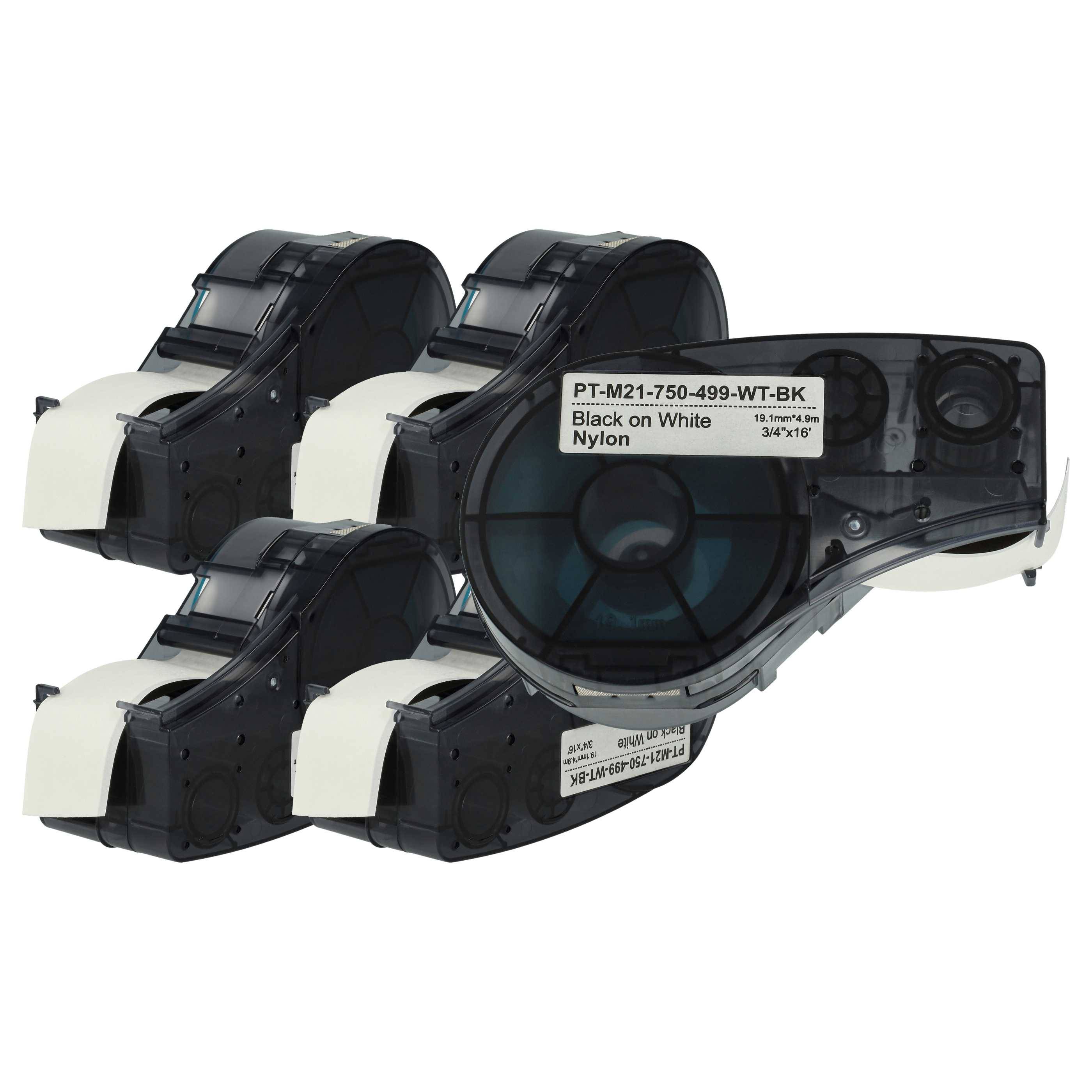 vhbw 5x Schriftband-Kassette kompatibel mit Brady BMP21-LAB, IDPAL, M210, LABPAL, BMP21 Plus Etiketten-Drucker 6,4m x 19,05mm Schwarz auf Weiß