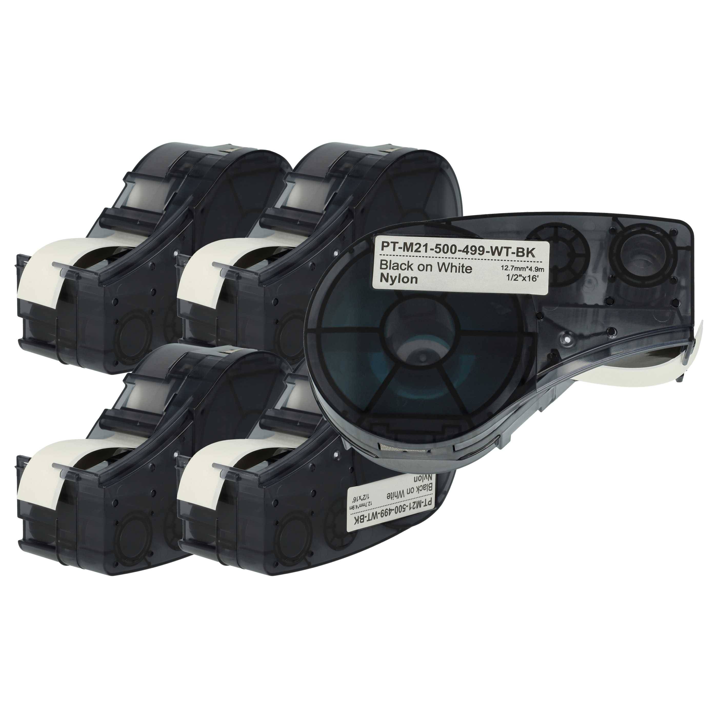 vhbw 5x Schriftband-Kassette Ersatz für Brady BM21-500-499 für Etiketten-Drucker 6,4m x 12,7mm Schwarz auf Weiß, Nylon