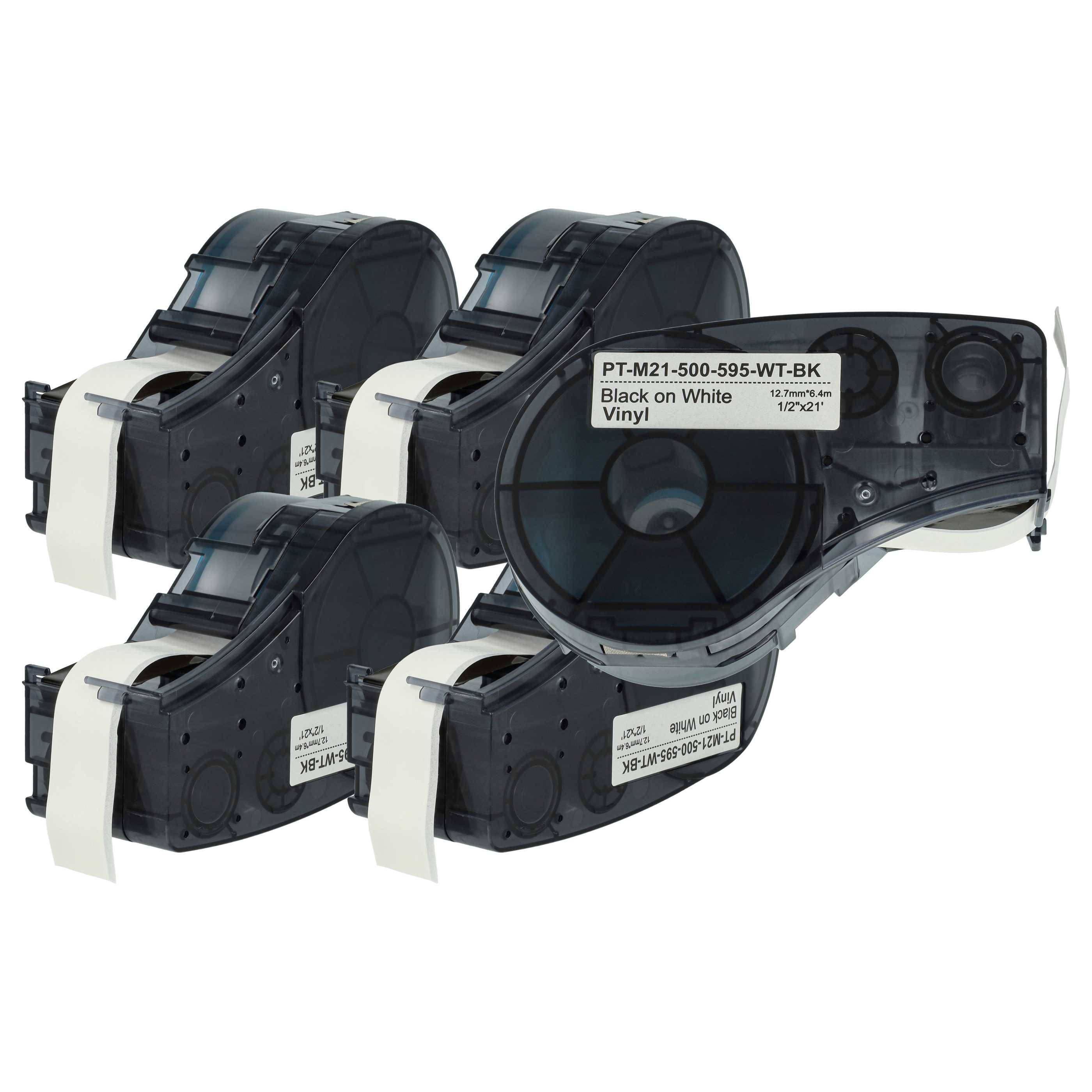 vhbw 5x Schriftband-Kassette kompatibel mit Brady BMP21-LAB, IDPAL, M210, LABPAL, BMP21 Plus Etiketten-Drucker 6,4m x 12,7mm Schwarz auf Weiß, Vinyl