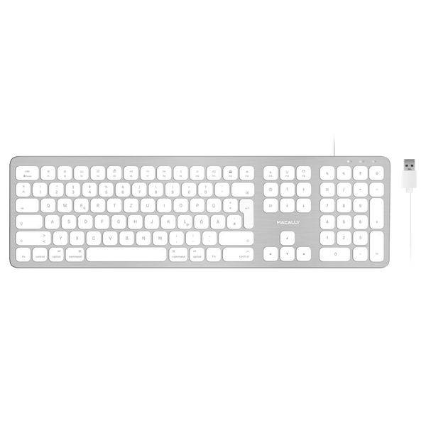Macally WKEYHUBMB-A, erweiterte Mac-Tastatur mit Ziffernblock, 2 USB Ports, US QWERTY Tasten-Layout, USB-A, Alu-Design
