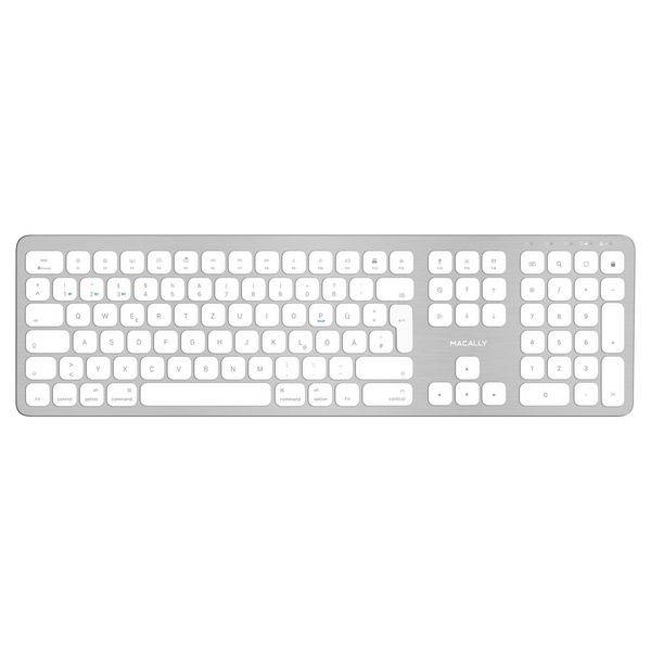 Macally BTWKEYMB-DE, erweiterte Quick-Switch Bluetooth Funk-Tastatur für Mac Neo, PC, iOS und Android, Ziffernblock, deutsches QWERTZ Layout mit