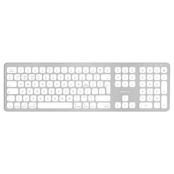 Macally BTWKEYMB-UK, erweiterte Quick-Switch Bluetooth Funk-Tastatur für Mac, PC, iOS und Android, Ziffernblock, englisches QWERTY UK Layout