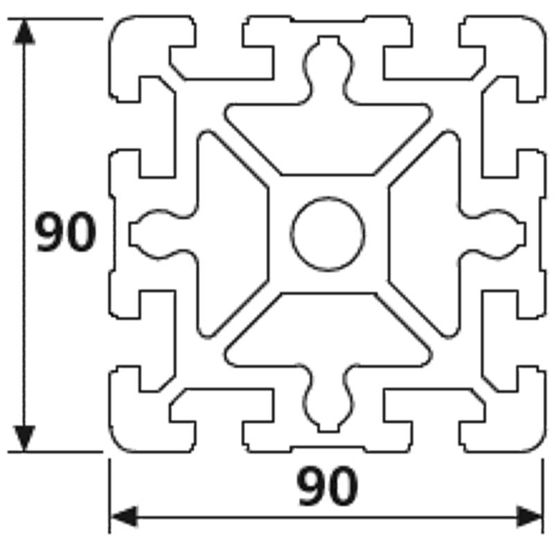 Aluminiumprofil 90x90S B-Typ Nut 10 (schwer), silber eloxiert. Aluminium Profil 90x90 Alu Profile 90 x 90 Montage- Systemprofil 290mm