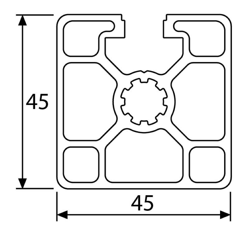 Design-Aluminiumprofil 45x45L 3 Nuten verdeckt B-Typ Nut 10 (leicht), silber eloxiert. Aluminium Profil 45x45 Alu Profile 45 x 45 Systemprofil 600mm