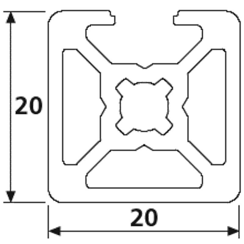 Design-Aluminiumprofil 20x20L 3 Nuten verdeckt B-Typ Nut 6 (leicht), silber eloxiert. Aluminium Profil 20x20 Alu Profil 20 x 20 Systemprofil 1820mm