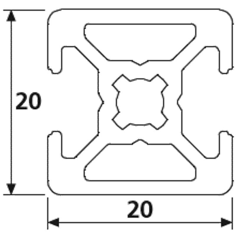 Design-Aluminiumprofil 20x20L 2 Nuten verdeckt 180 Grad B-Typ Nut 6 (leicht), silber eloxiert. Aluminium Profil 20x20 Alu Profil 20 x 20 550mm