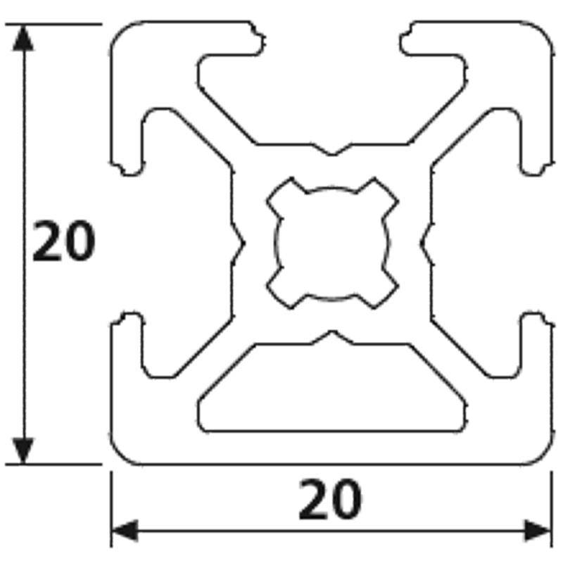 Design-Aluminiumprofil 20x20L 1 Nut verdeckt B-Typ Nut 6 (leicht), silber eloxiert. Aluminium Profil 20x20 Alu Profil 20 x 20 Systemprofil 1130mm