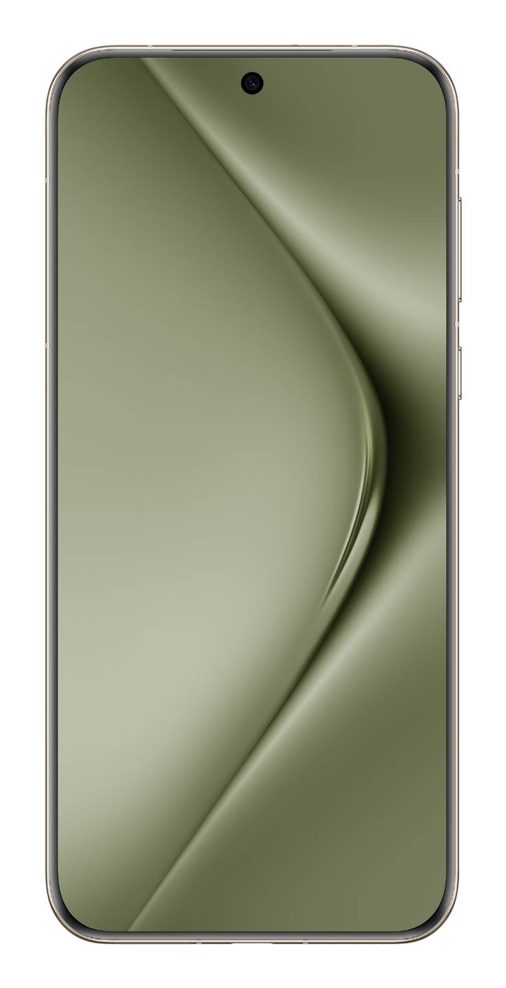 Vorderansicht eines Smartphones mit abstraktem grünem Hintergrund und zentrierter Lochkamera.
