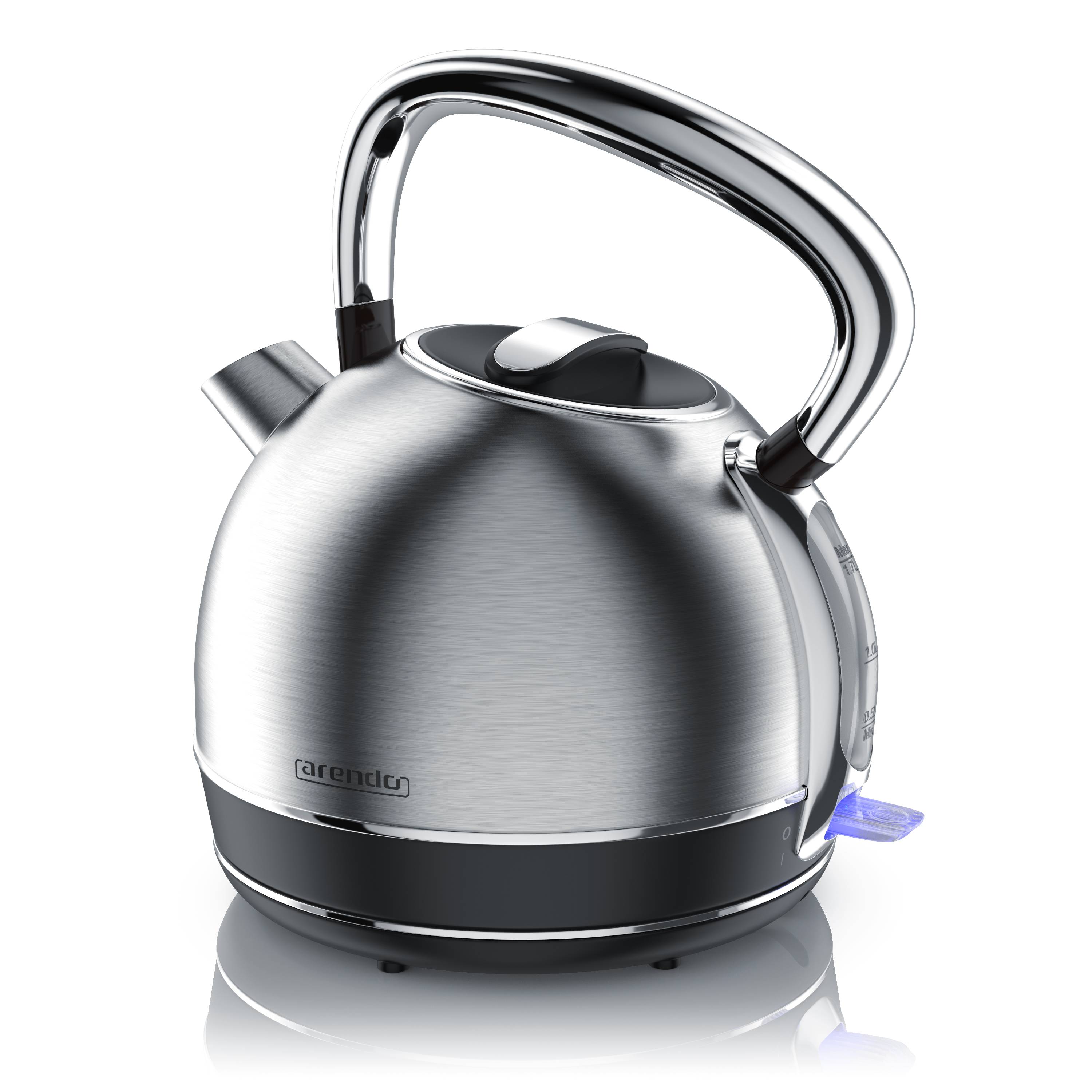 Arendo Wasserkocher 1,7 l, 2200 W, Edelstahl, Retro-Design, Überhitzungs- und Trockengehschutz, silber, Strix Controller