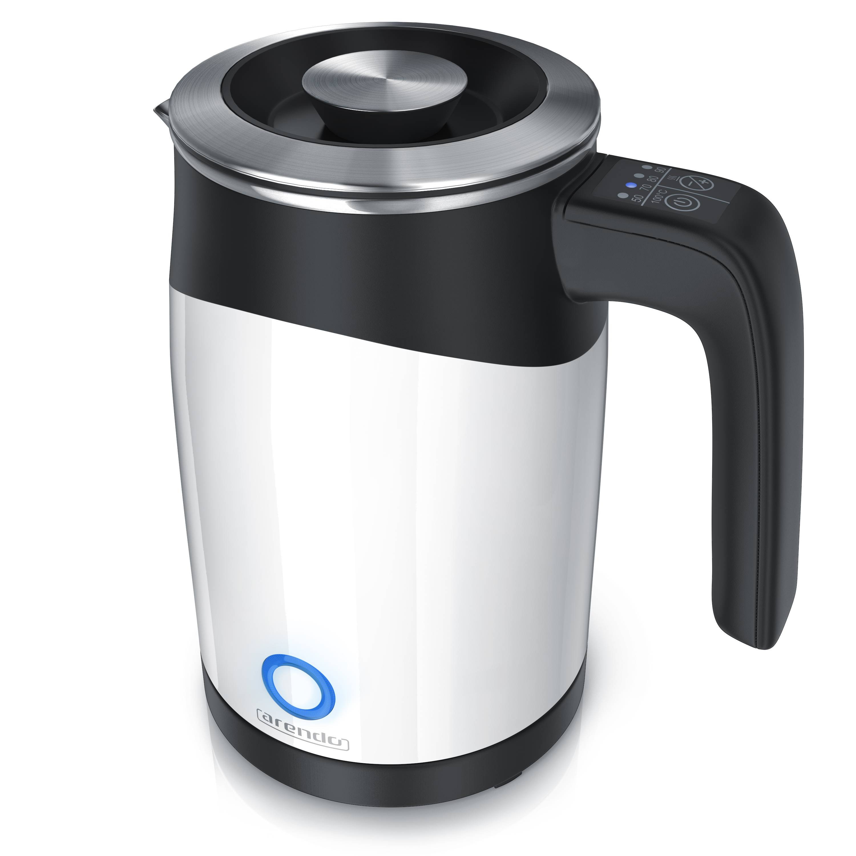 Arendo Wasserkocher 0,5 l, 1100 W, Edelstahl Reisewasserkocher, Temperaturwahl, weiß, Warmhaltefunktion, mit LED