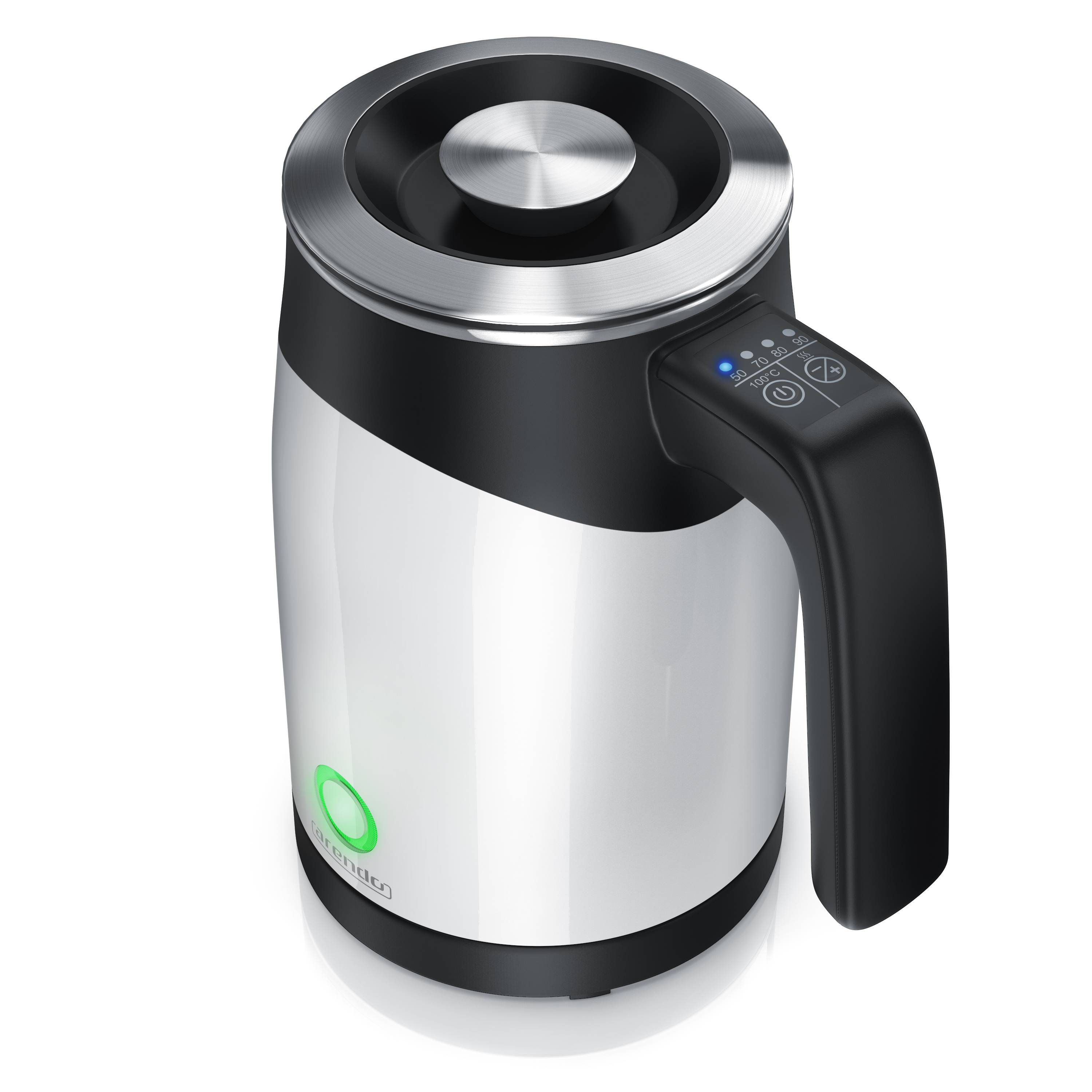 Arendo Wasserkocher 0,5 l, 1100 W, Edelstahl Reisewasserkocher, Temperaturwahl, weiß, Warmhaltefunktion, mit LED