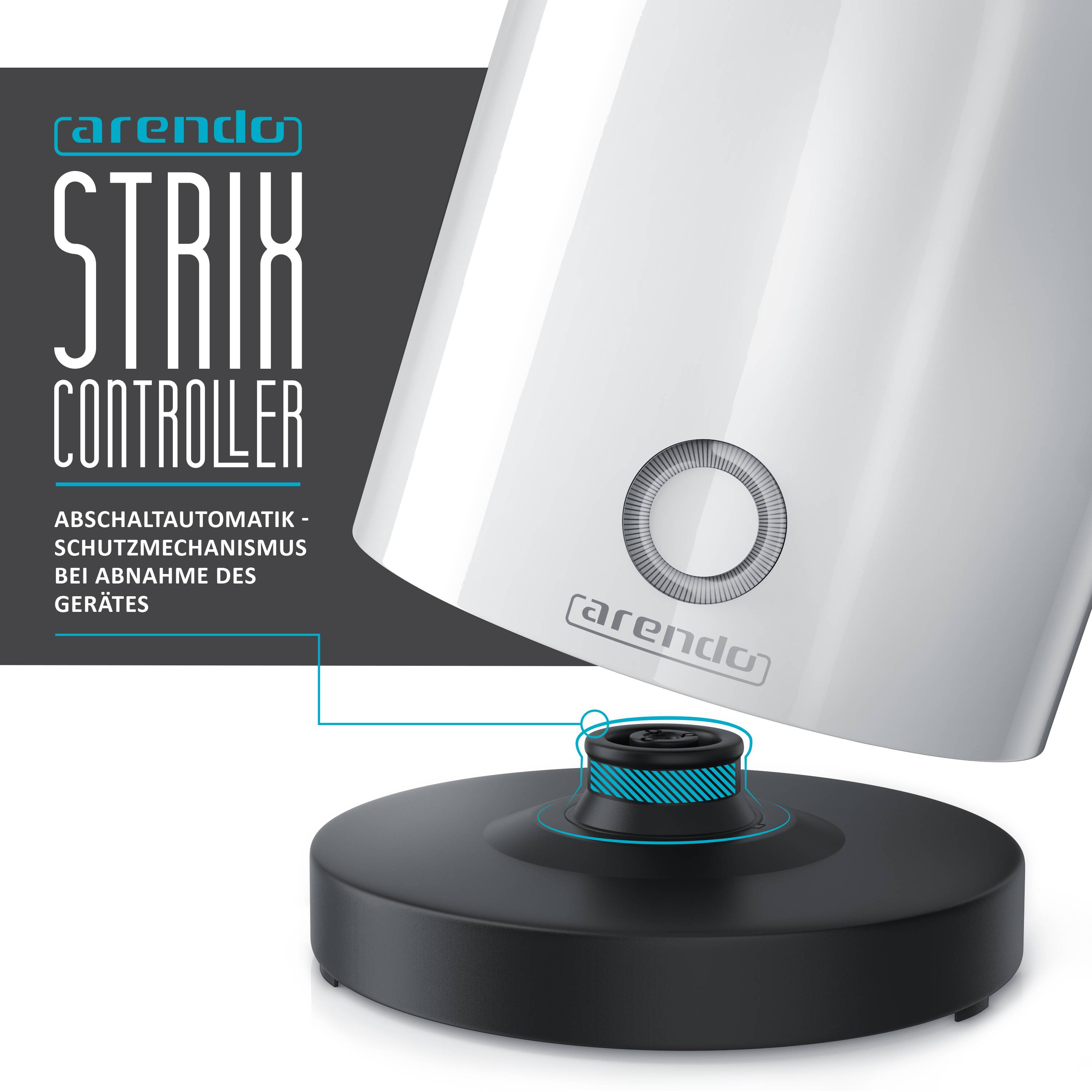 Arendo Wasserkocher 0,5 l, 1100 W, Edelstahl Single Reisewasserkocher Mini, Temperatureinstellung, weiß