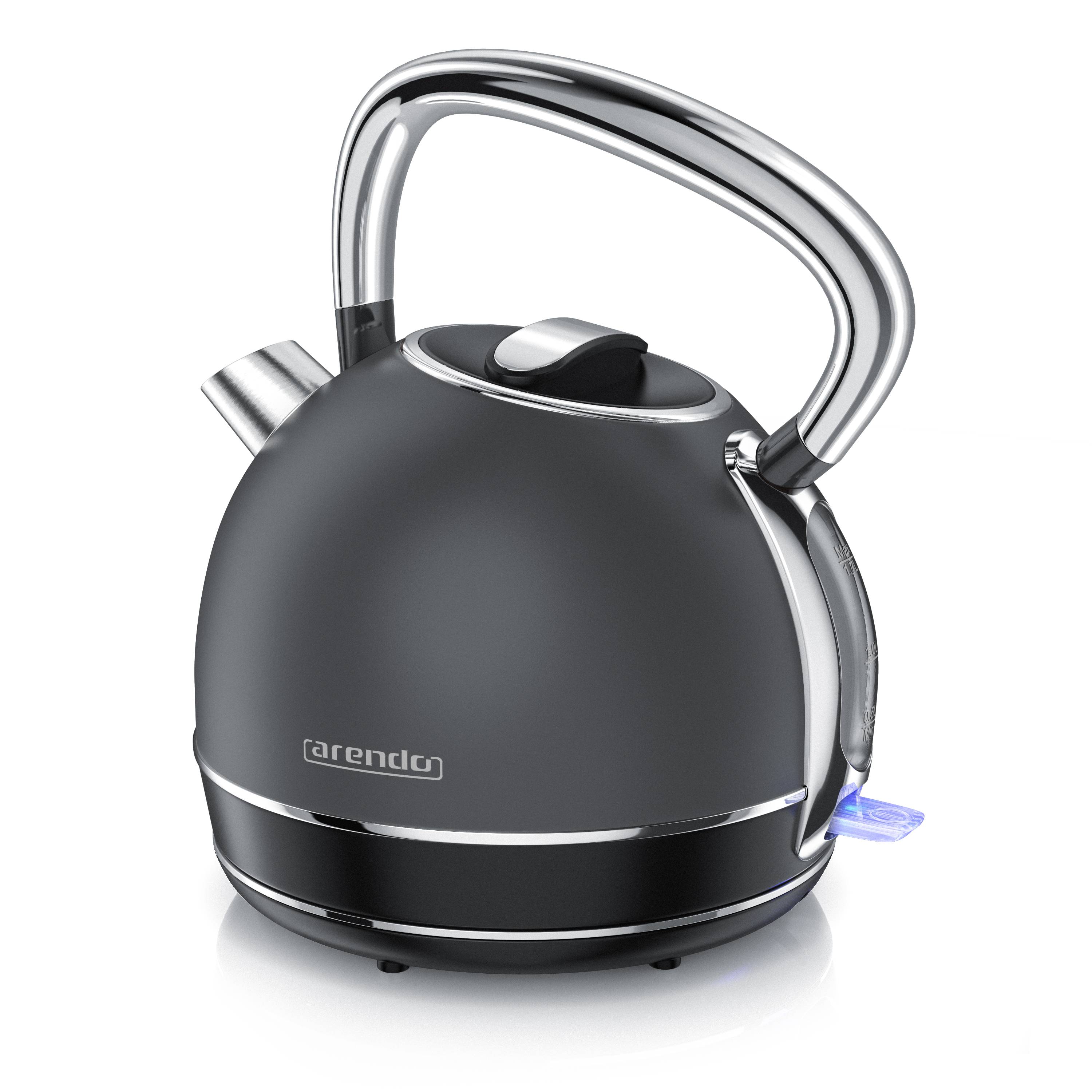 Arendo Wasserkocher Retro Edelstahl Teekessel im Vintage Style, 2200 Watt, Kalkfilter, Füllmenge 1.7 Liter