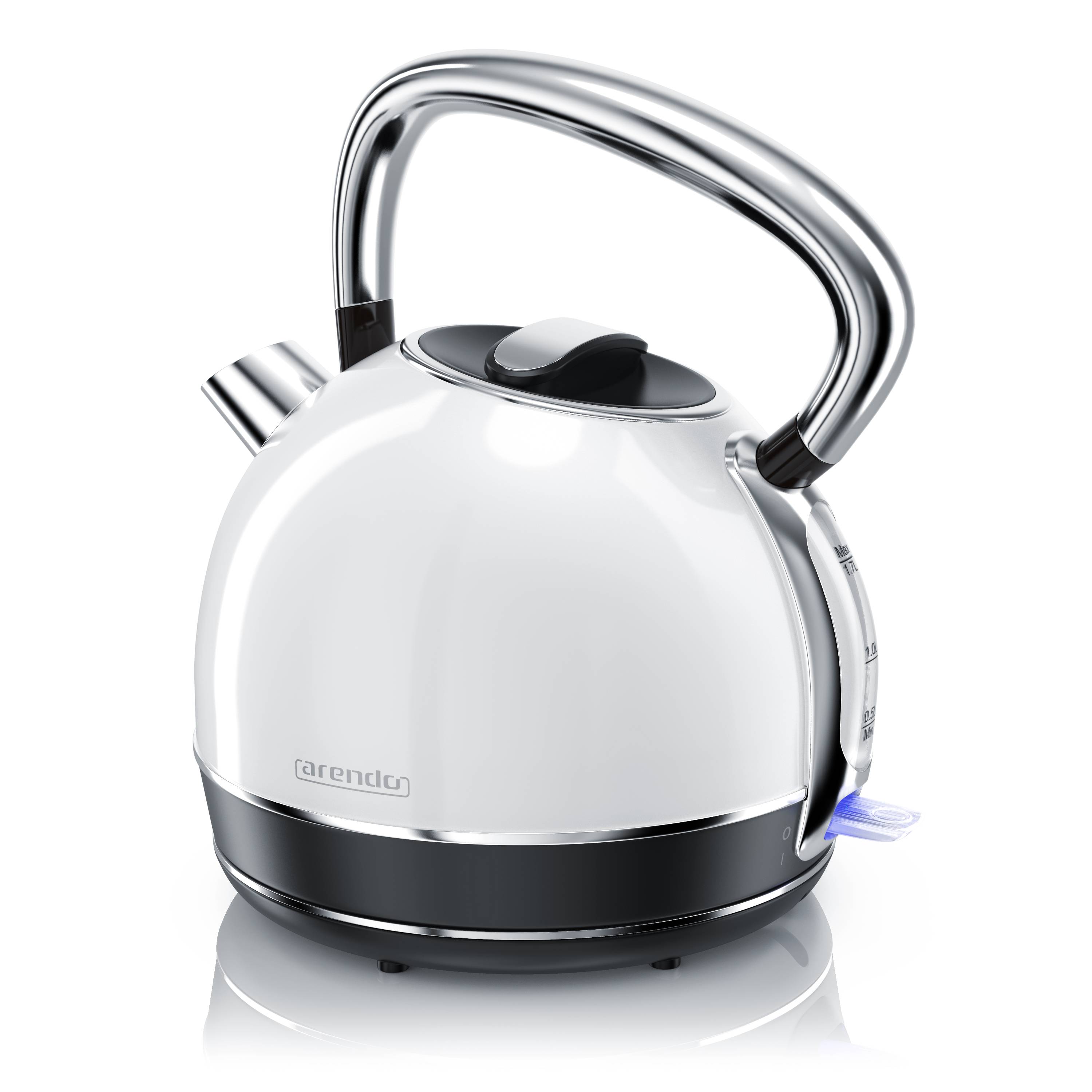 Arendo Wasserkocher 1,7 l, 2200 W, Edelstahl, Retro-Design, Überhitzungs- und Trockengehschutz, weiß, Abschaltautomatik