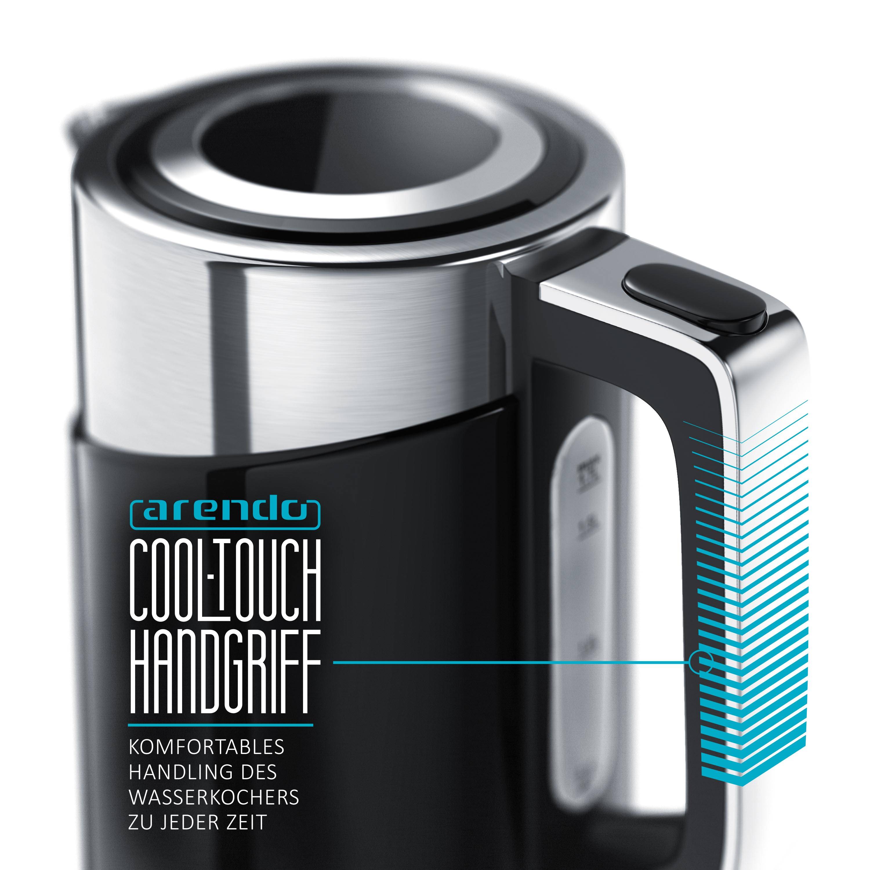 Arendo Wasserkocher 1,7 l, 3000 W, Edelstahl, Schnellkoch Funktion, Temperatureinstellung 70° C - 100° C