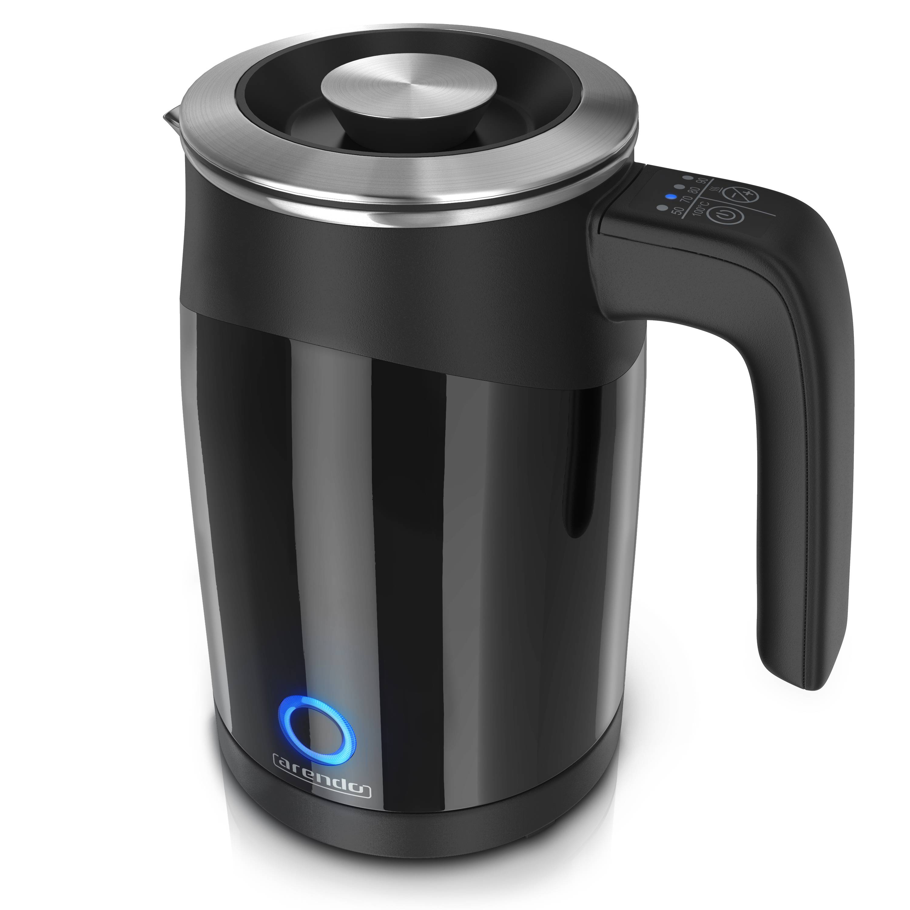 Arendo Wasserkocher 0,5 l, 1100 W, Edelstahl Reisewasserkocher, Temperaturwahl, schwarz, Warmhaltefunktion, mit LED