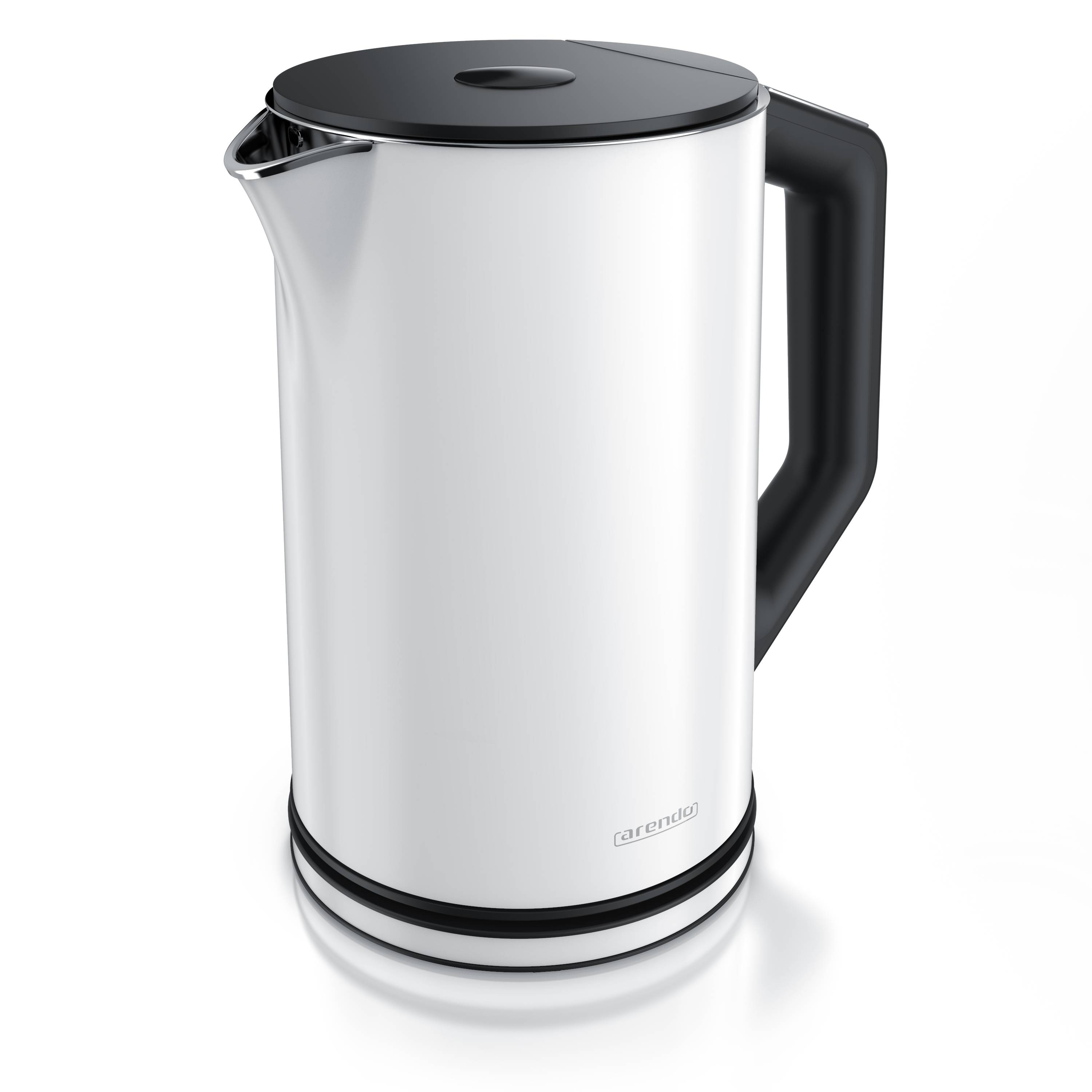 Arendo Wasserkocher 1,5 Liter 2200 W, Edelstahl, Doppelwand, Temperaturwahl 40-100°C mit Anzeige, weiß