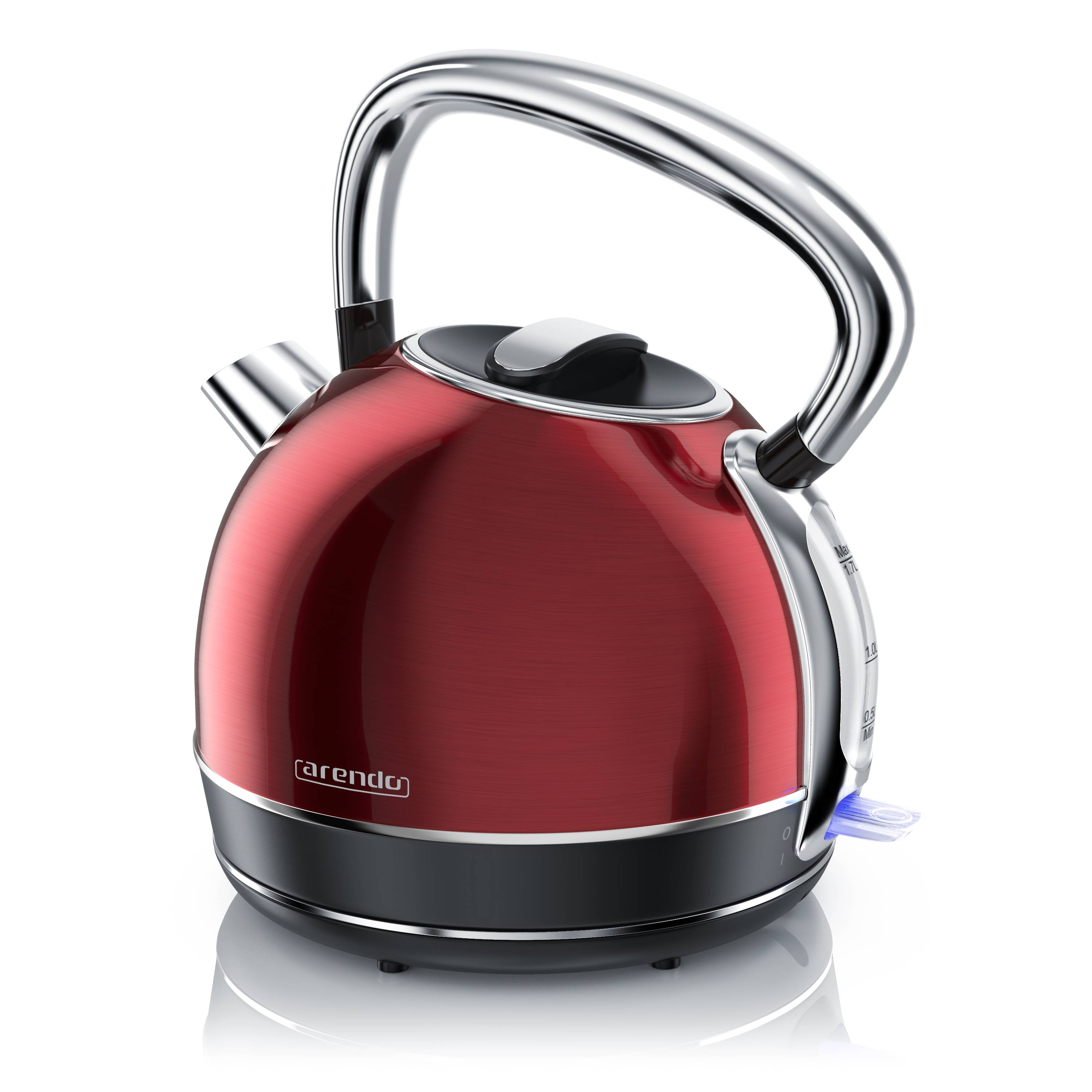 Arendo Retro Wasserkocher Edelstahl, Vintage, 1,7 L, 2200 W, austauschbarer Kalkfilter, automatische Abschaltung, Rot