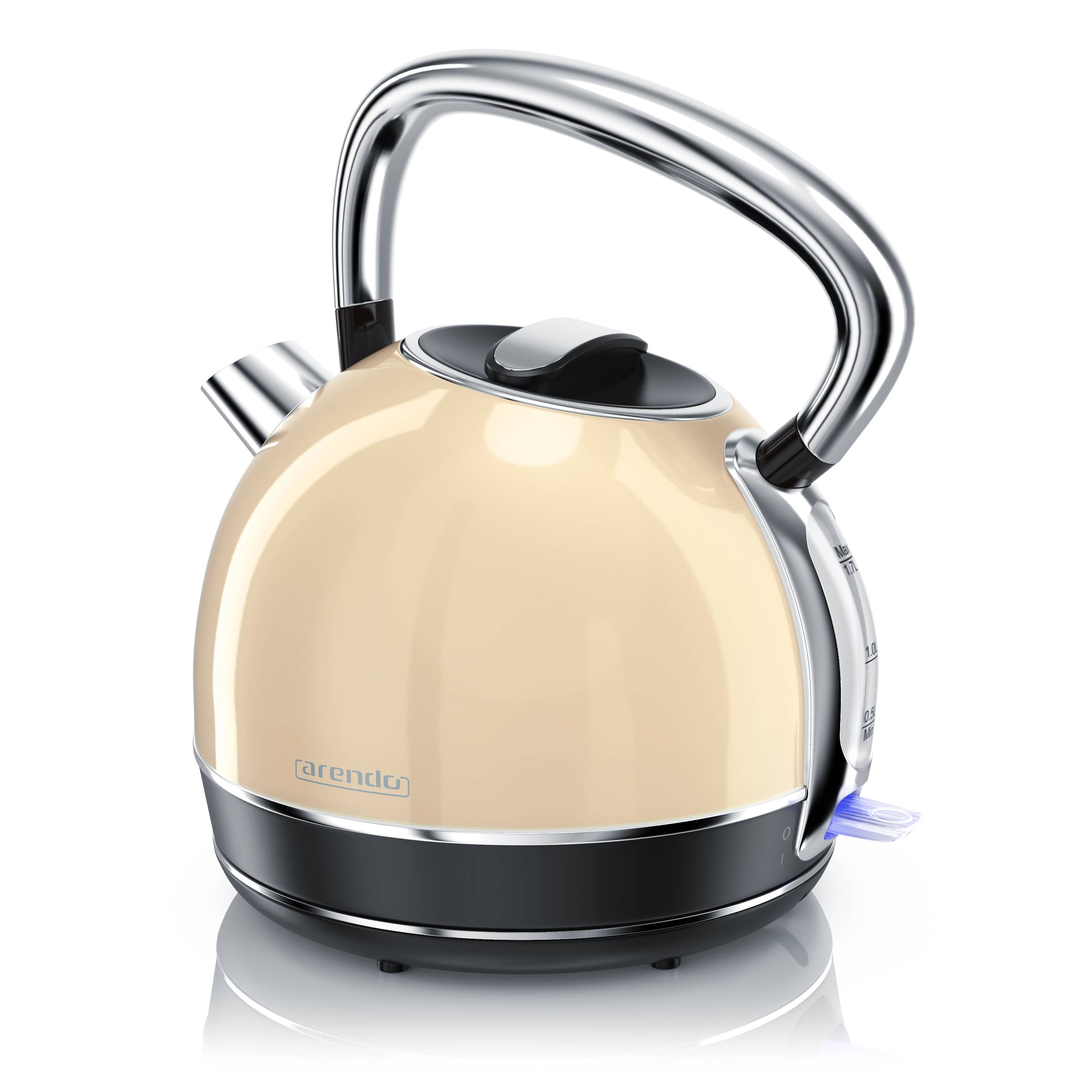 Arendo Wasserkocher Retro Design, 2200 Watt, Edelstahl Teekessel 1,7 Liter, Kalkfilter, automatische Abschaltung, Beige