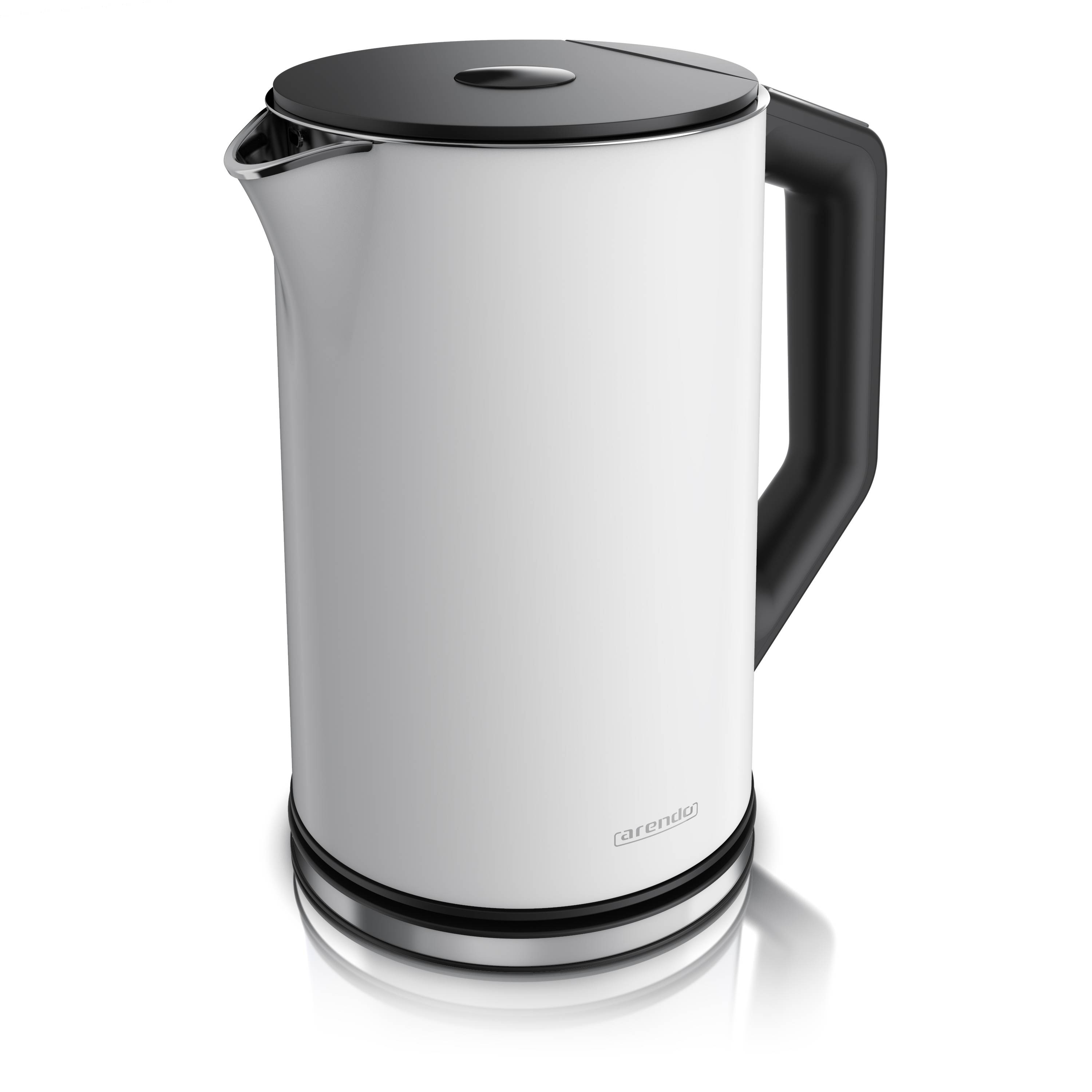 Arendo Wasserkocher 1,5 l 2200 W, Edelstahl, Doppelwand, Temperaturwahl 40-100°C mit Anzeige, weiß matt, Kunststoff