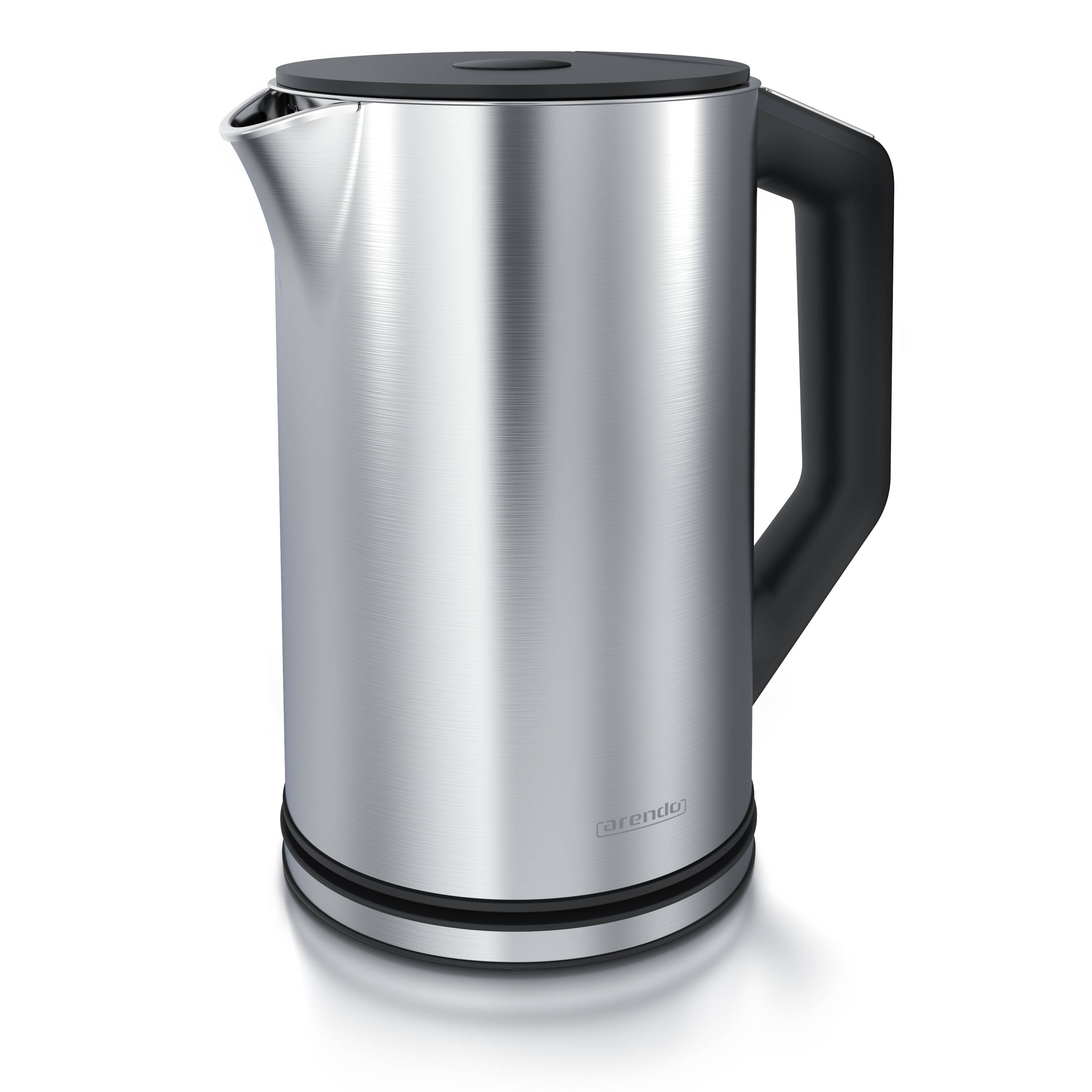 Arendo Wasserkocher 1,5 l 2200 W, Edelstahl, Doppelwand, Temperaturwahl 40-100°C mit Anzeige, silber, Kunststoff
