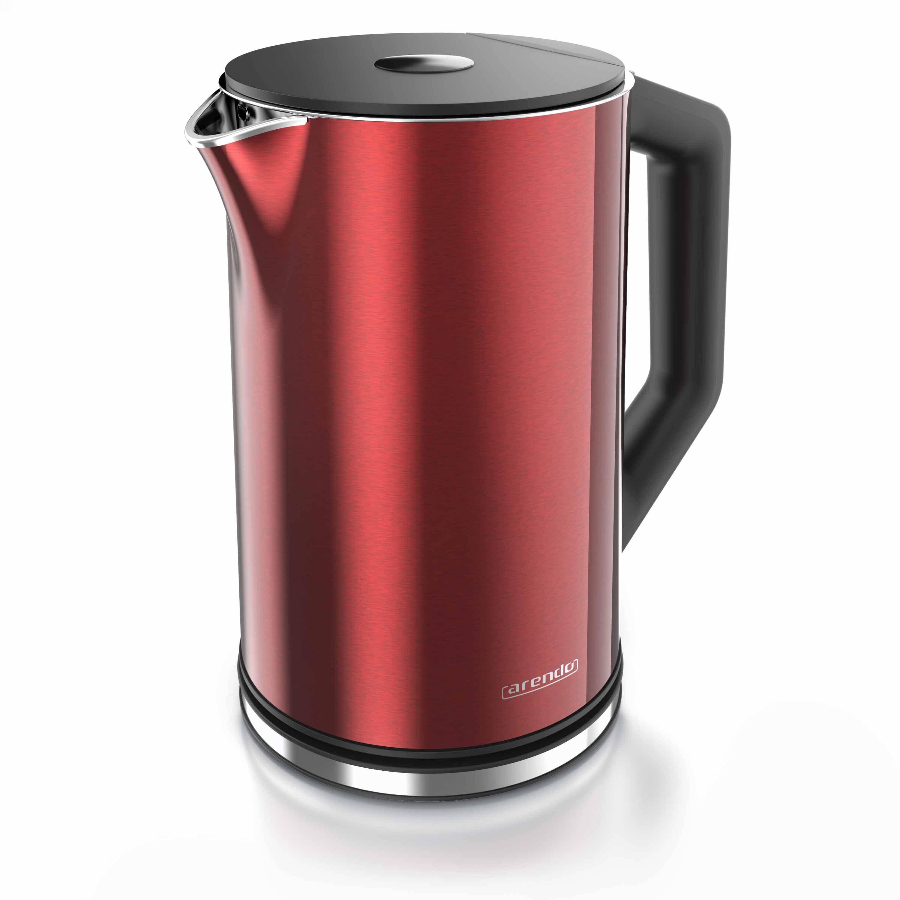 Arendo Wasserkocher 1,5 l 2200 W, Edelstahl, Doppelwand, Temperaturwahl 40-100°C mit Anzeige, rot, 13 Temperaturstufen