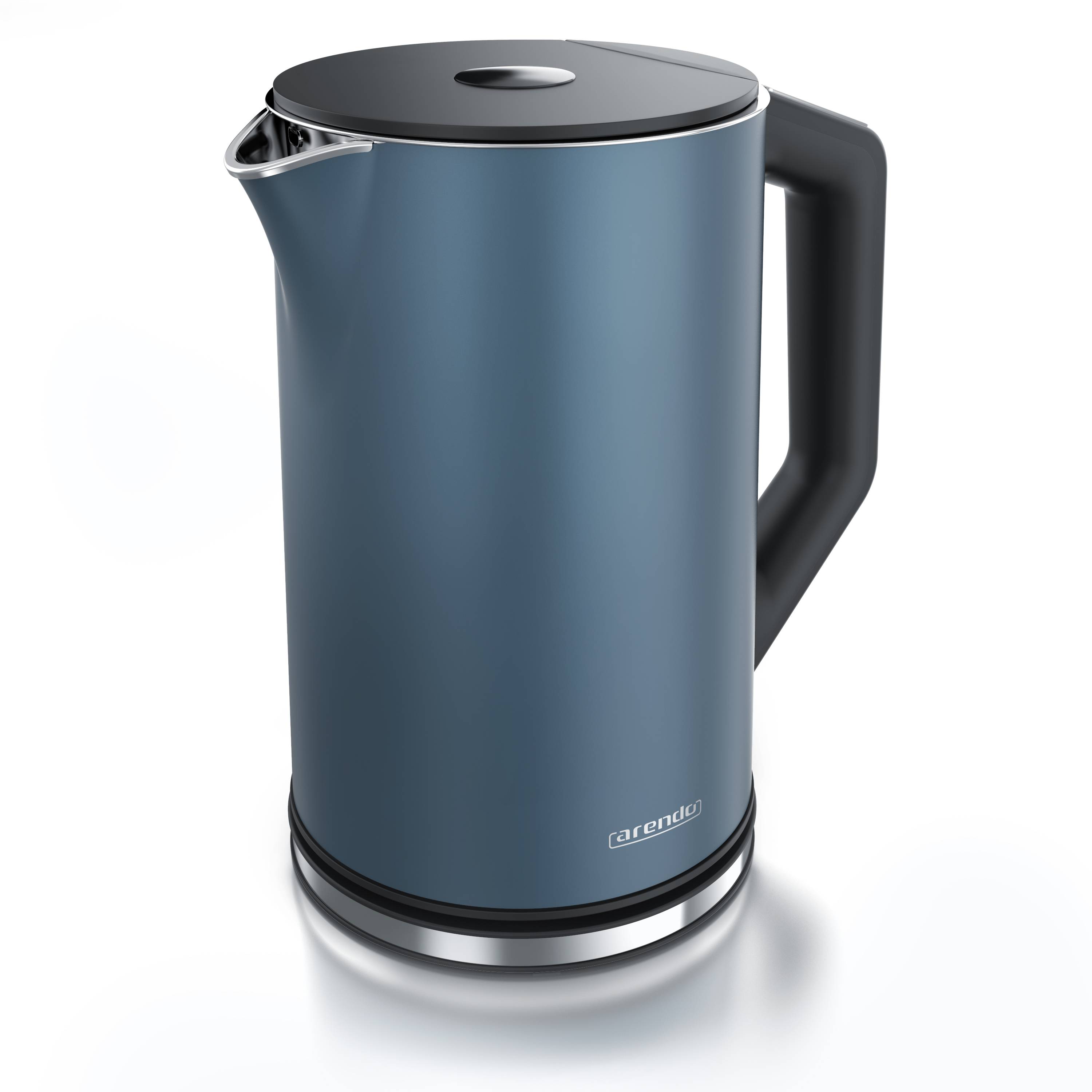 Arendo Wasserkocher 1,5 Liter 2200 W, Edelstahl, Doppelwand, Temperaturwahl 40-100°C mit Anzeige, blau matt
