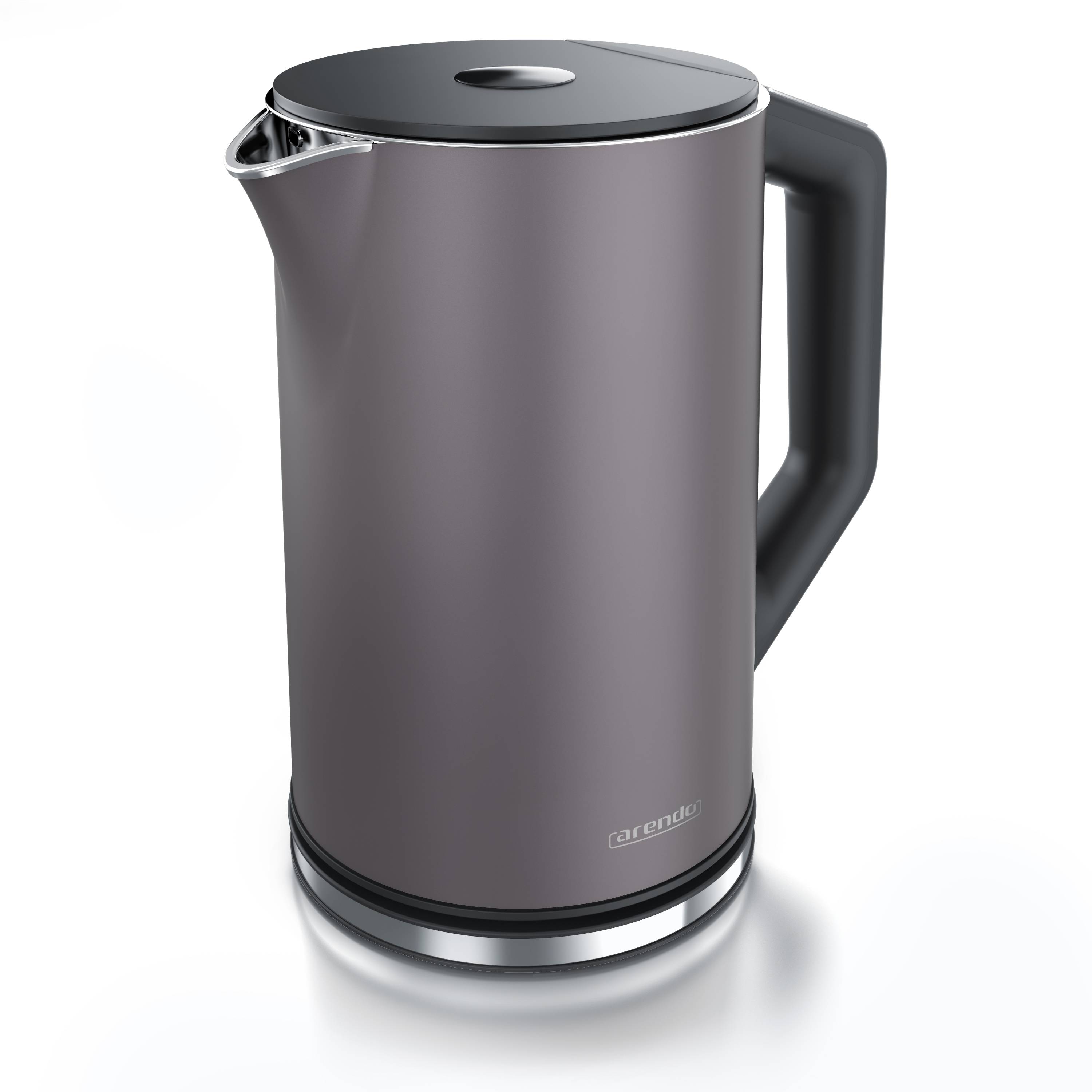 Arendo Wasserkocher 1,5 l 2200 W, Edelstahl, Doppelwand, Temperaturwahl 40 - 100°C mit Anzeige, vulkangrau