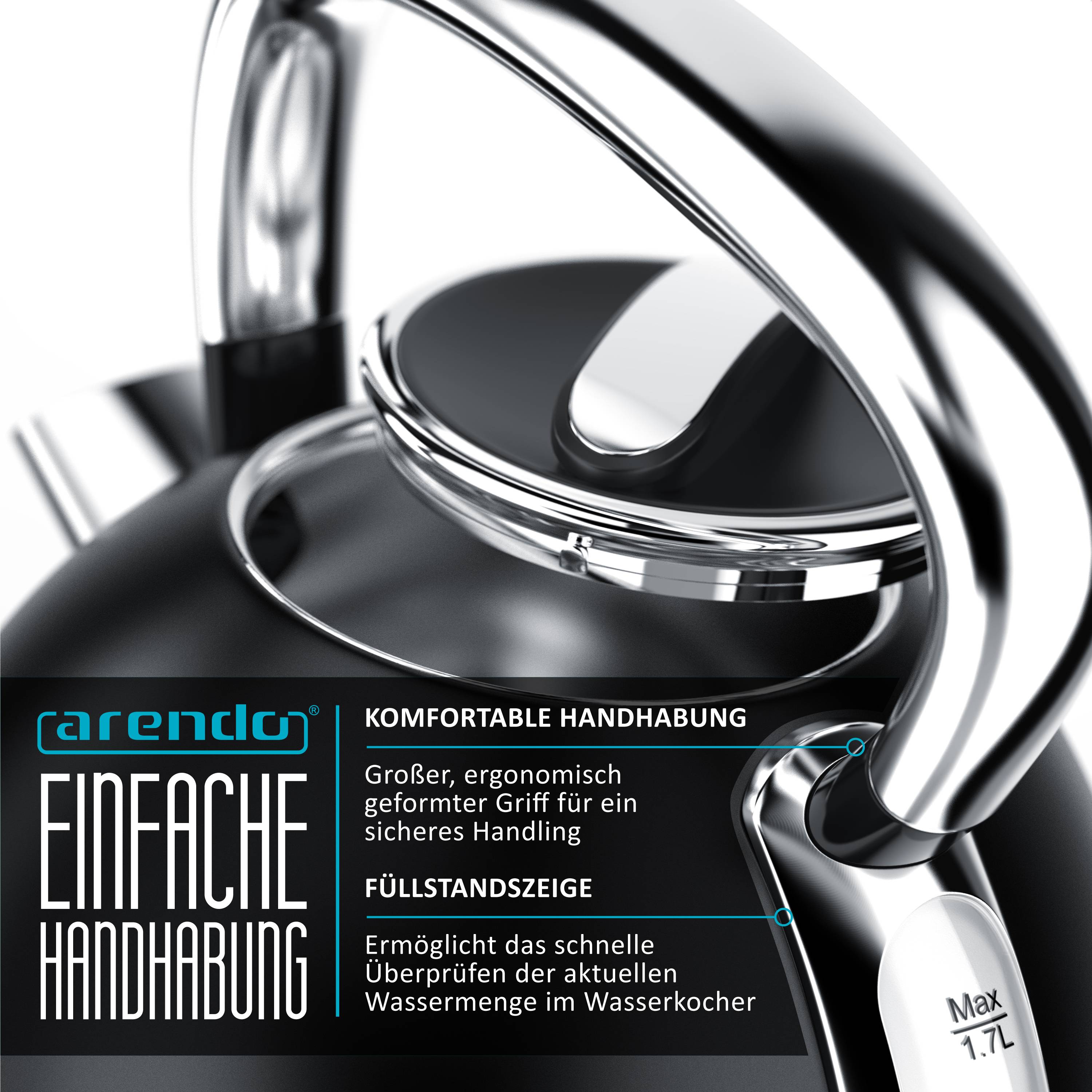 Arendo Wasserkocher mit Temperaturwahl, 1,7 l, 2200 W, Edelstahl Retro-Design, Überhitzungs- und Trockengehschutz