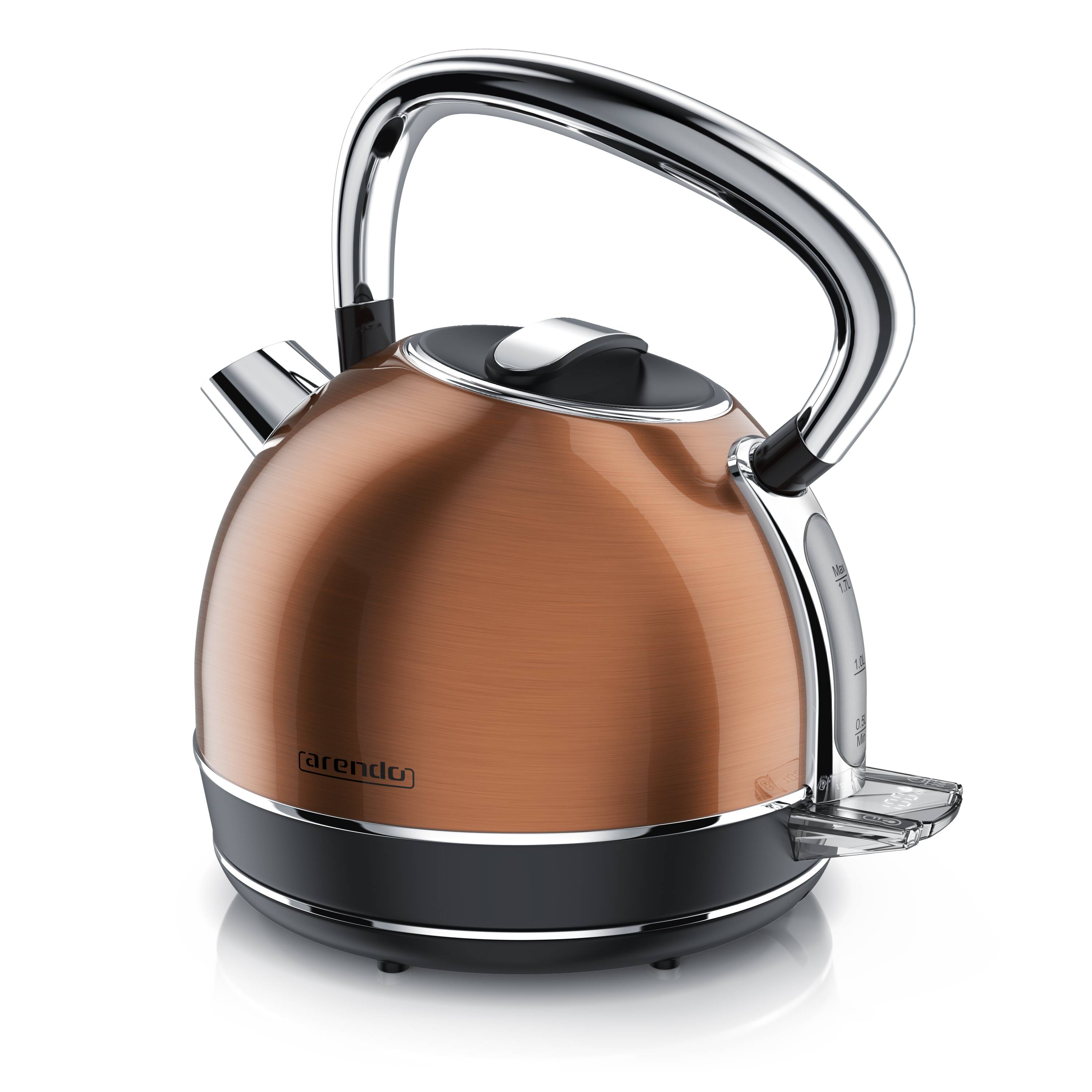 Arendo Wasserkocher mit Temperaturwahl, 1,7 l, 2200 W, Edelstahl Retro-Design, Überhitzungs- und Trockengehschutz