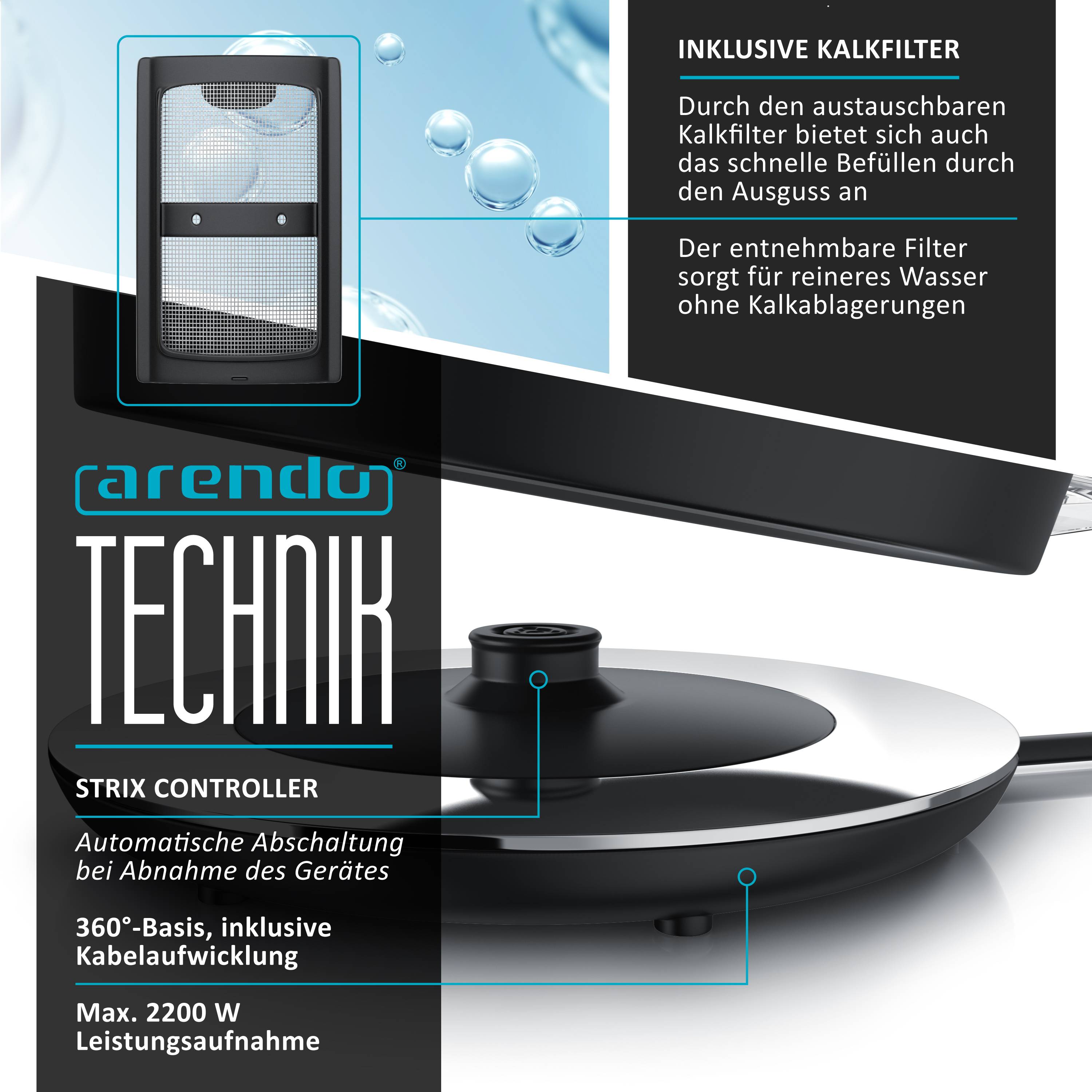 Arendo Wasserkocher mit Temperaturwahl, 1,7 l, 2200 W, Edelstahl Retro-Design, Überhitzungs- und Trockengehschutz