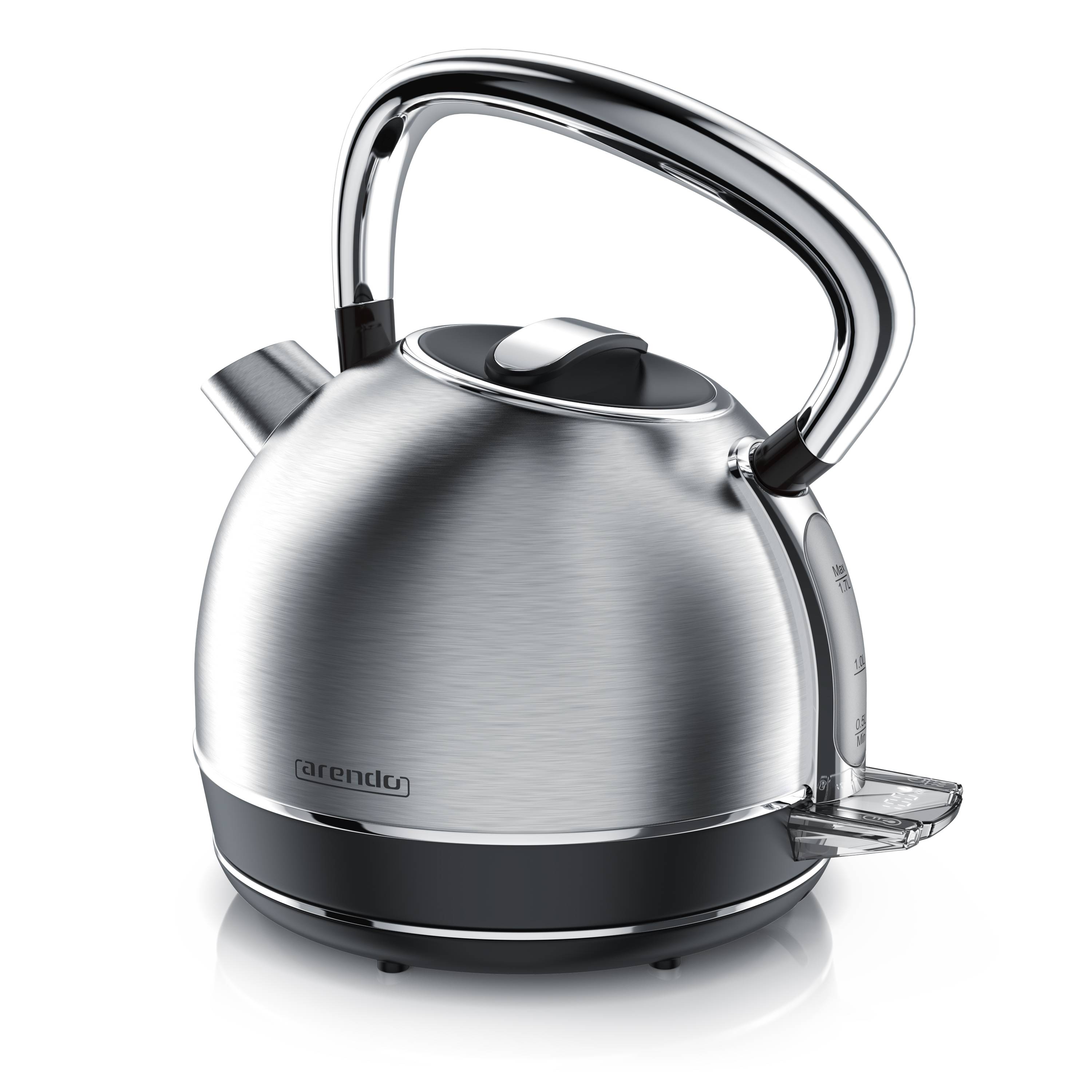 Arendo Wasserkocher mit Temperaturwahl, 1,7 l, 2200 W, Edelstahl Retro-Design, Überhitzungs- und Trockengehschutz