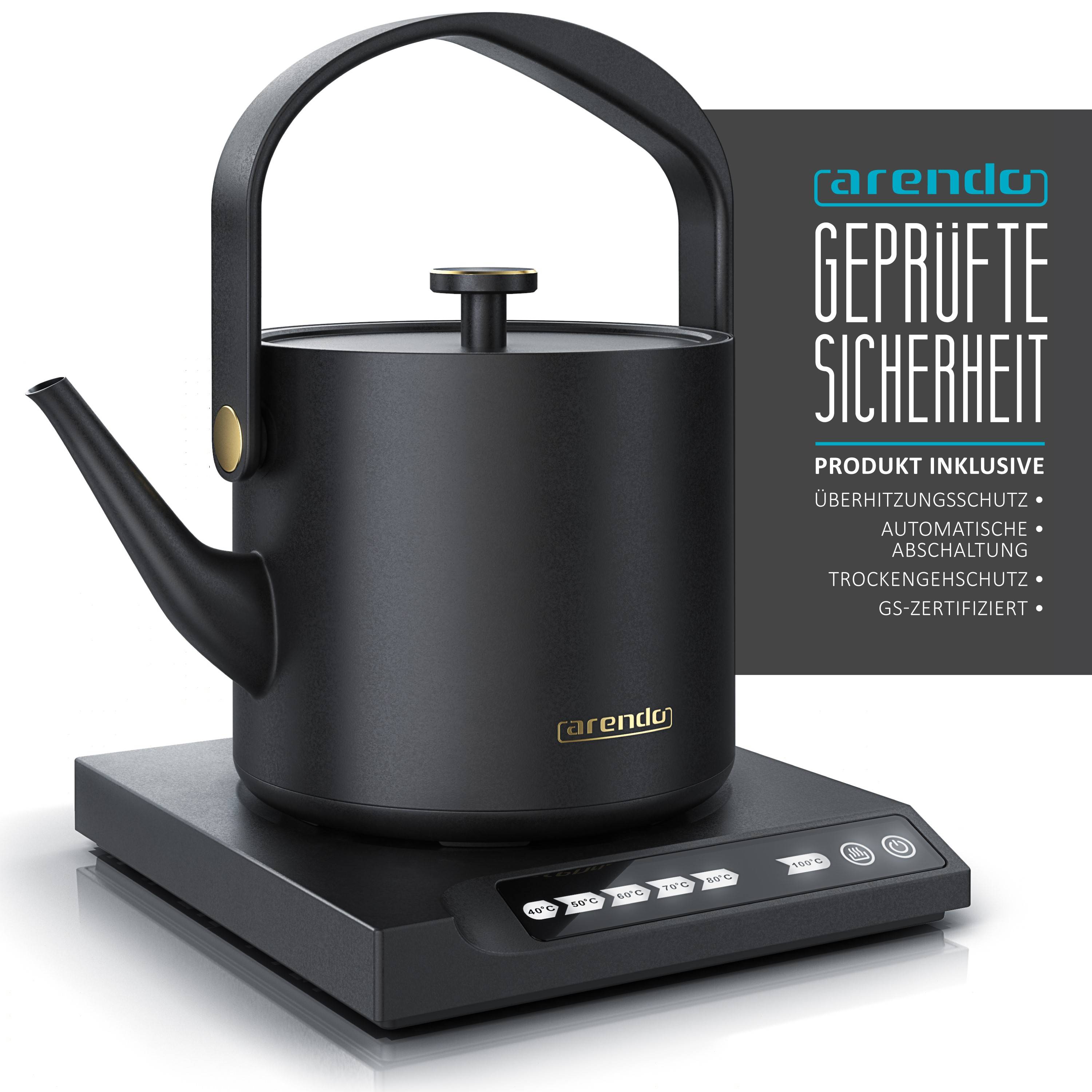 Arendo Wasserkocher, 0,5 l, 1000 W, Edelstahl, Warmhaltefunktion, Temperatureinstellung 40° - 100°