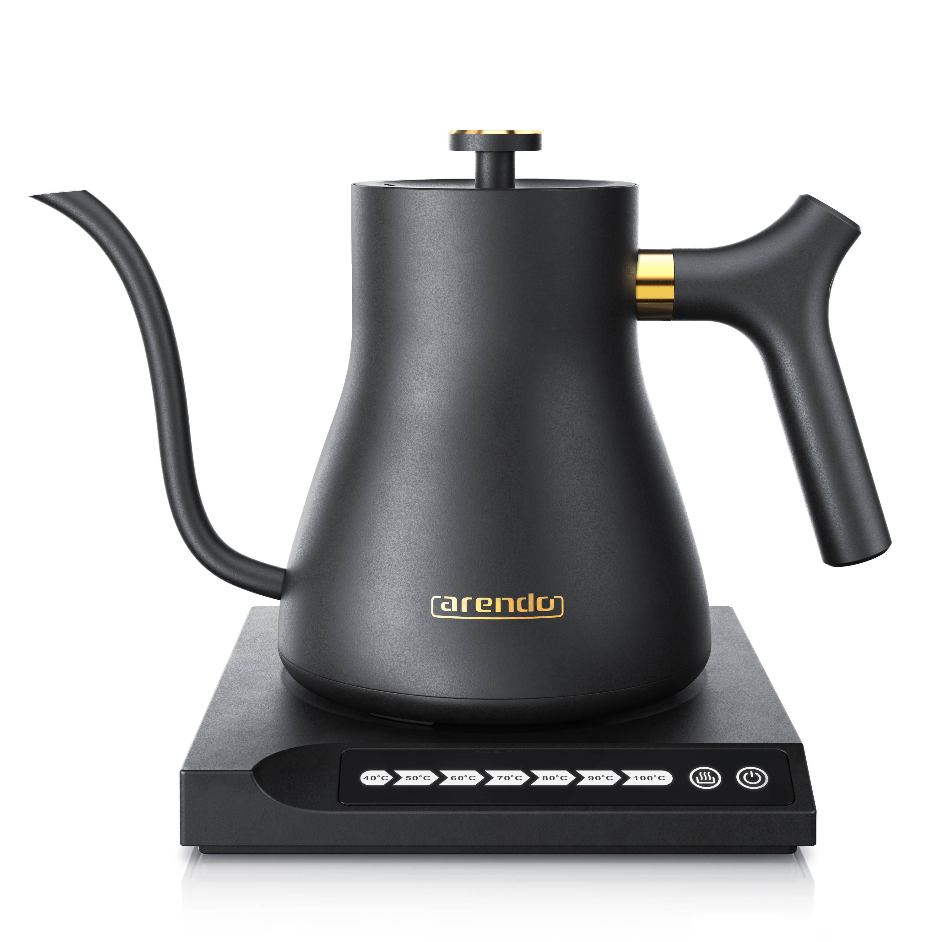 Arendo Edelstahl Wasserkocher mit Temperaturwahl, 40° bis 100°, Warmhaltefunktion, Zwischenmessungen, 0,5 Liter