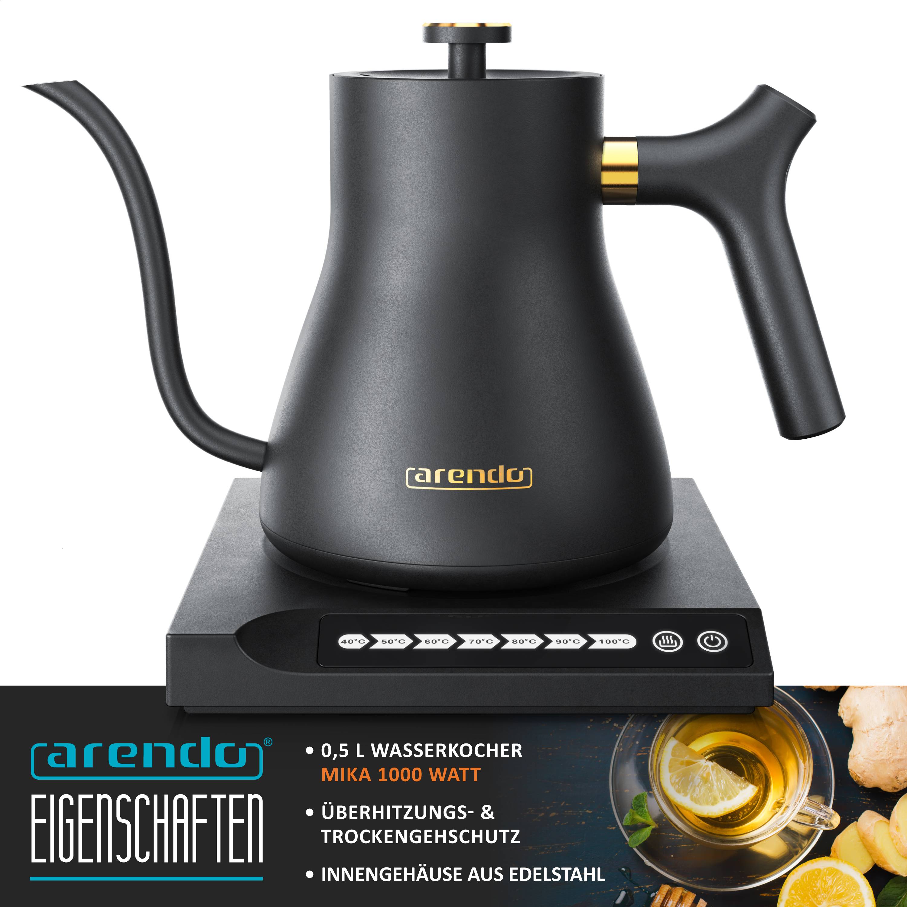 Arendo Edelstahl Wasserkocher mit Temperaturwahl, 40° bis 100°, Warmhaltefunktion, Zwischenmessungen, 0,5 Liter