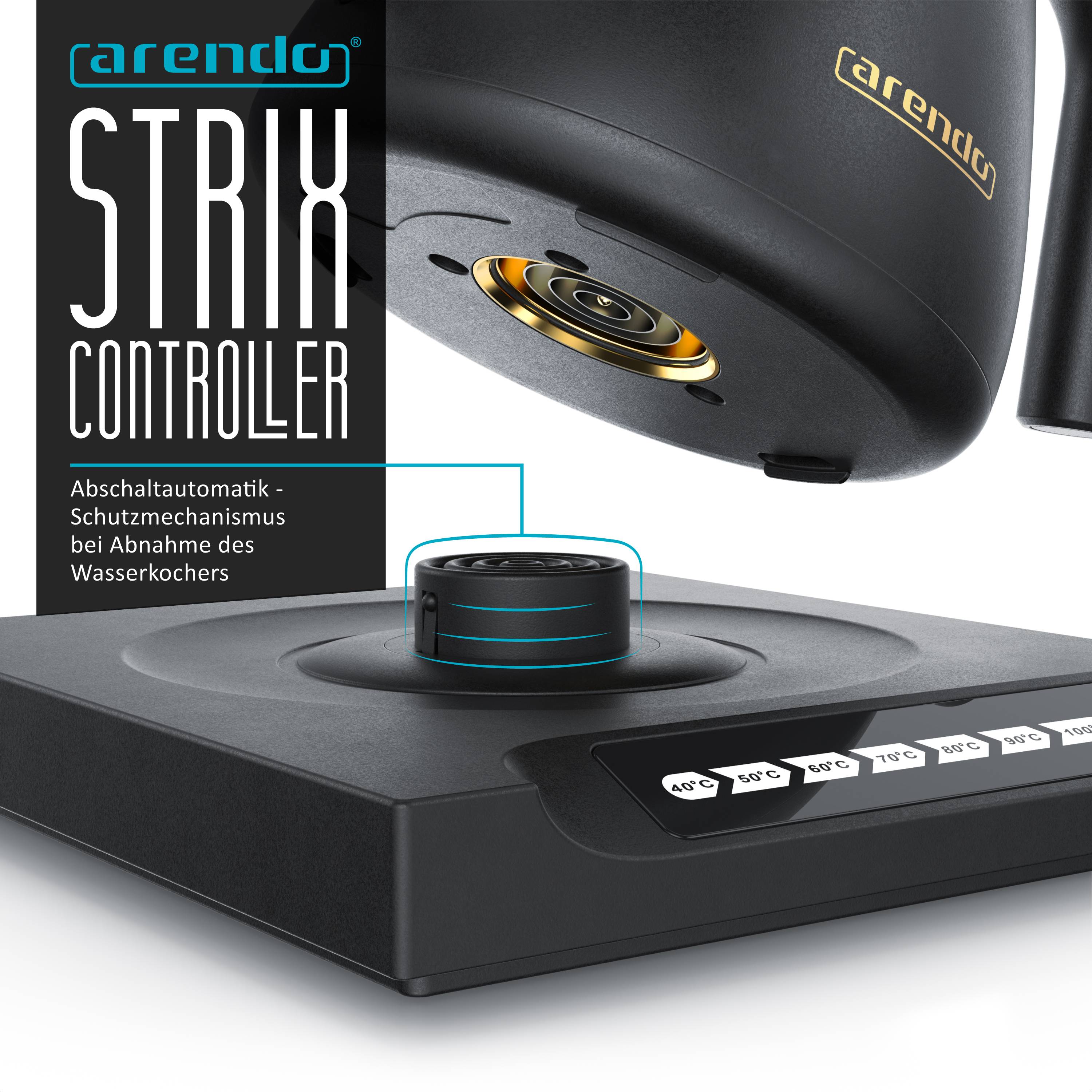 Arendo Edelstahl Wasserkocher, Temperatureinstellung 40° bis 100°, Warmhaltefunktion, Zwischenmessungen, 0,5 Liter