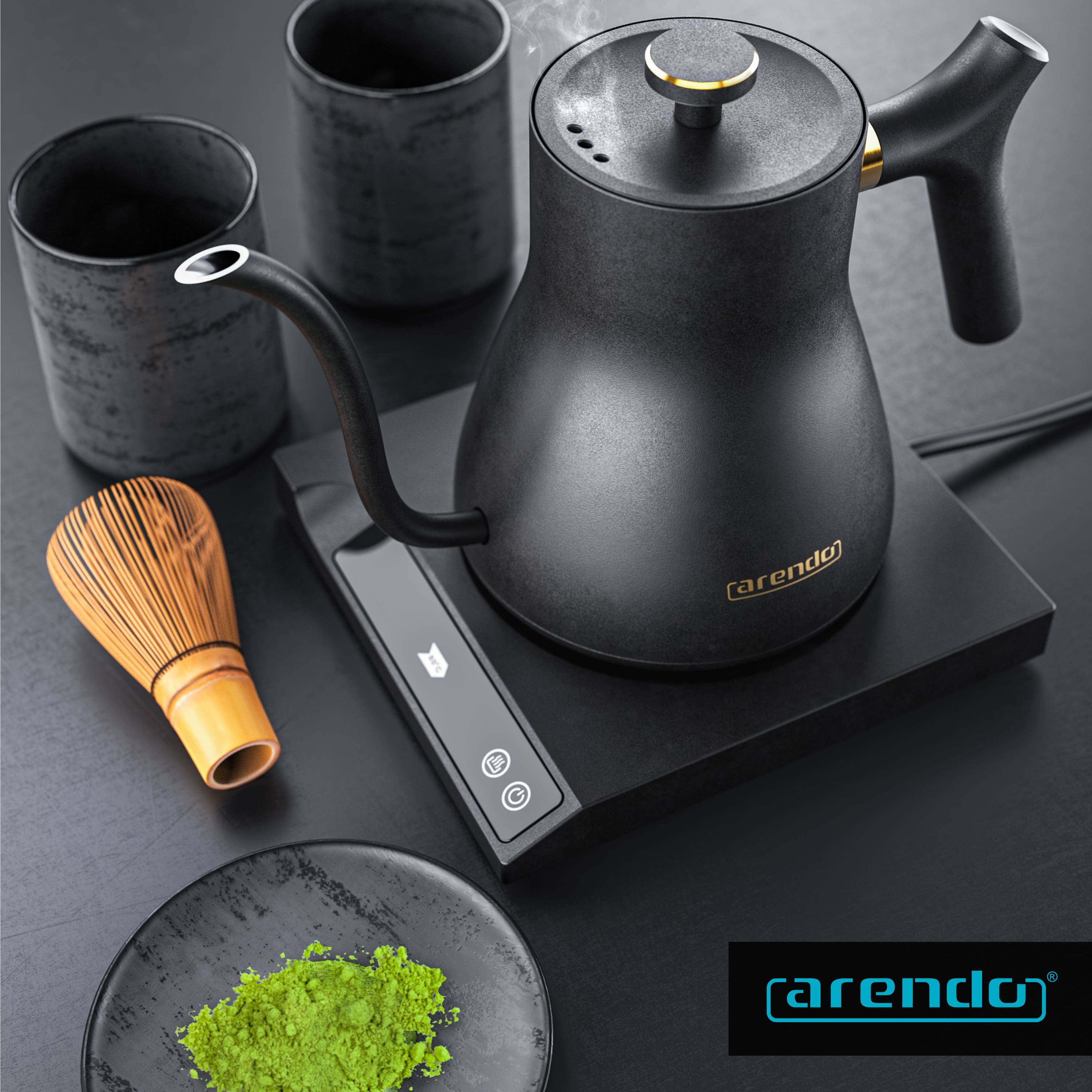 Arendo Edelstahl Wasserkocher, Temperatureinstellung 40° bis 100°, Warmhaltefunktion, Zwischenmessungen, 0,5 Liter