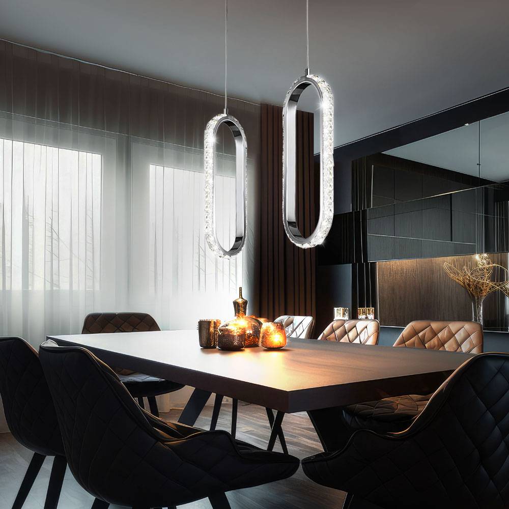 Pendelleuchte Kristall Hängelampe dimmbar LED Esstisch Höhenverstellbar Kristalloptik, Metall Chrom, 1x LED 12W 1100Lm 3000K, LxBxH 33,5x13x150cm,