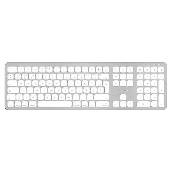 Macally BTWKEYMB-ES, erweiterte Quick-Switch Bluetooth Funk-Tastatur für Mac, PC, iOS und Android, Ziffernblock, SPANISCHES Layout, Alu-Design