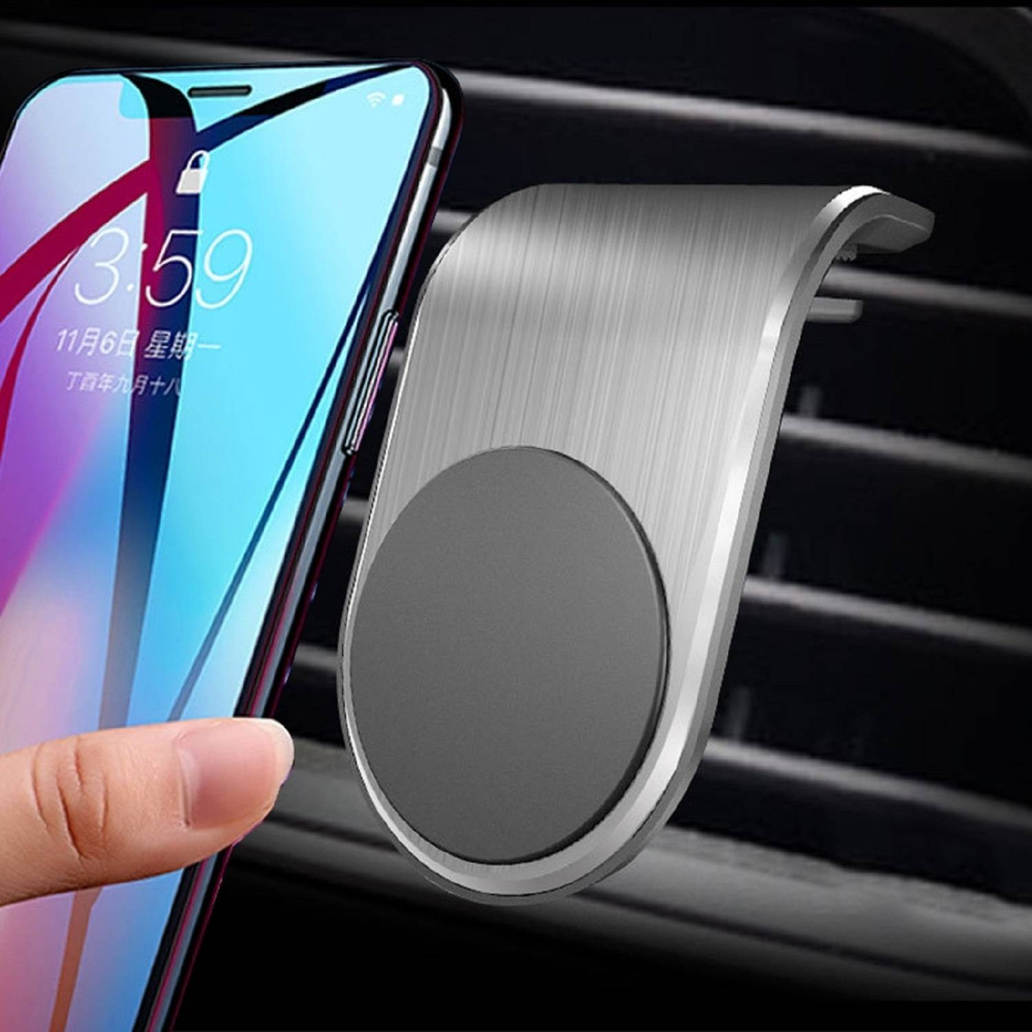 Auto Magnetisch Handyhalterung KFZ Lüftungsgitter Halterung Silber iPhone, Samsung, Huawei, Xiaomi, Oneplus, Sony Xperia, Oppo