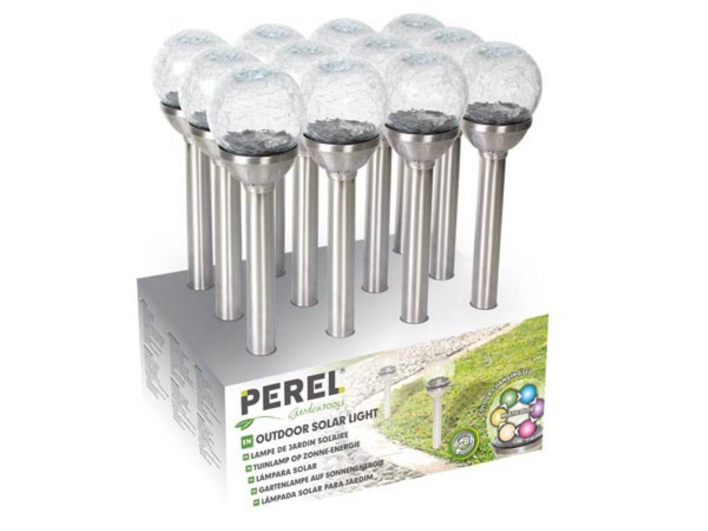 SOLAR-GARTENLEUCHTE - LED RGB - mit Edelstahl-Sockel - 12 St. im Display
