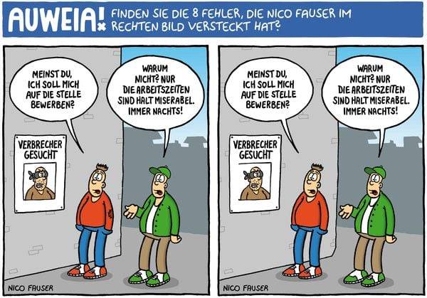 Finde den Fehler - Bildersuchrätsel mit Cartoons