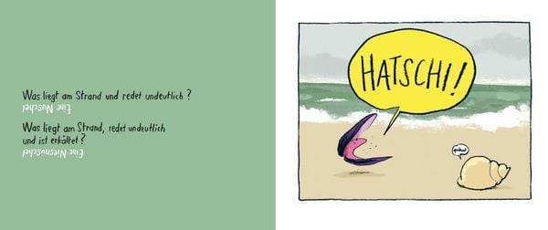 Was liegt am Strand und redet undeutlich?