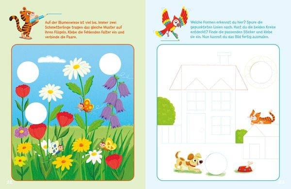 Sticker-Rätsel für Kindergarten-Kids. Farben und Formen